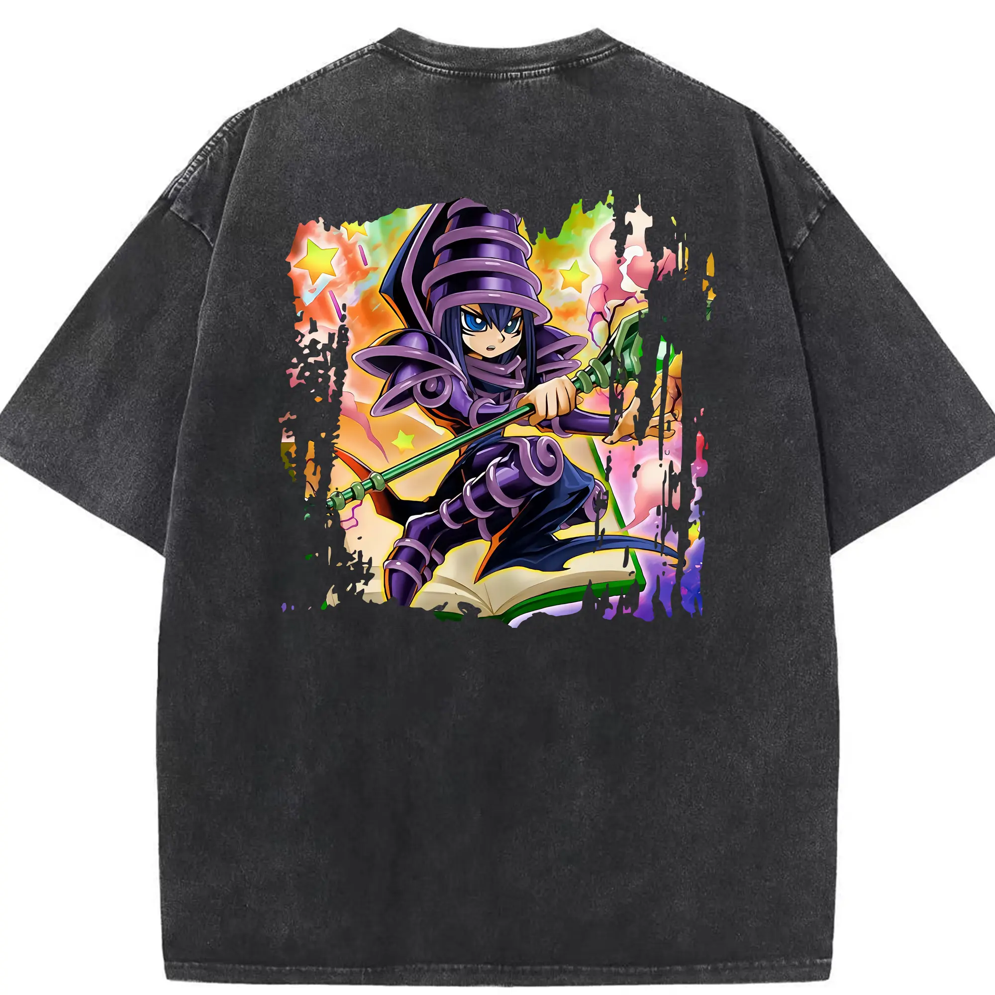 遊☆戯☆王 グッズ,ブラック・マジシャン - 綿100％ ヴィンテージ風 半袖Tシャツ ・ 背面プリント ・ 柔らか肌触り ・ 通気性 快適 ・ スポーツ カジュアル 外出用