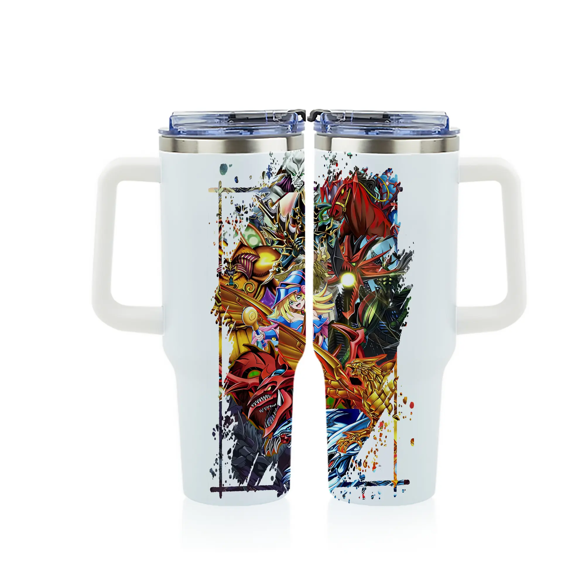 遊☆戯☆王 グッズ,さんげんしん - 1200mL フルプリント車用タンブラー ・ 304ステンレス 内側 ・ 201ステンレス 外側 ・ 保温 保冷 ・ 通勤 ドライブ アウトドア用