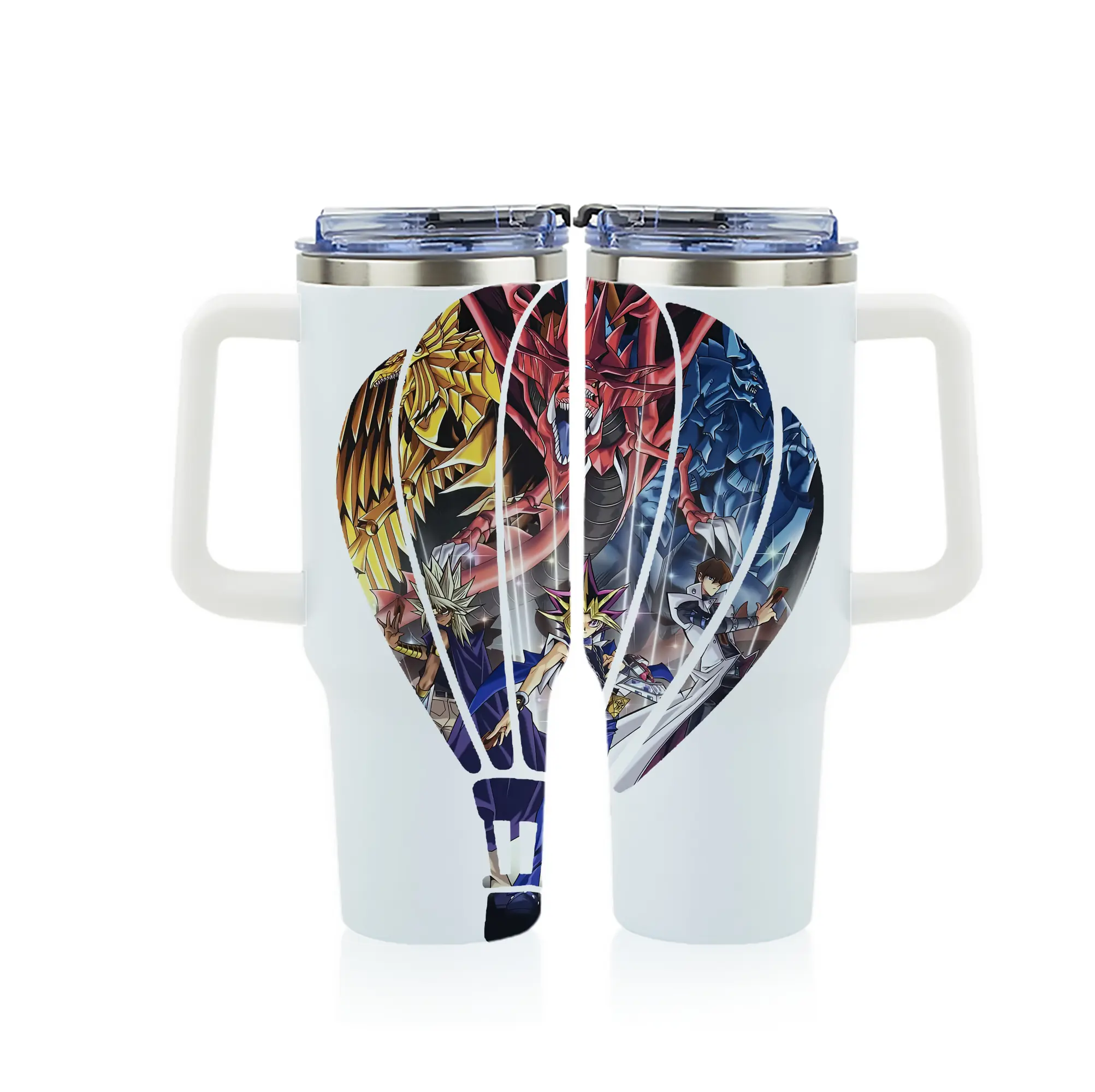 遊☆戯☆王 グッズ,さんげんしん - 1200mL フルプリント車用タンブラー ・ 304ステンレス 内側 ・ 201ステンレス 外側 ・ 保温 保冷 ・ 通勤 ドライブ アウトドア用