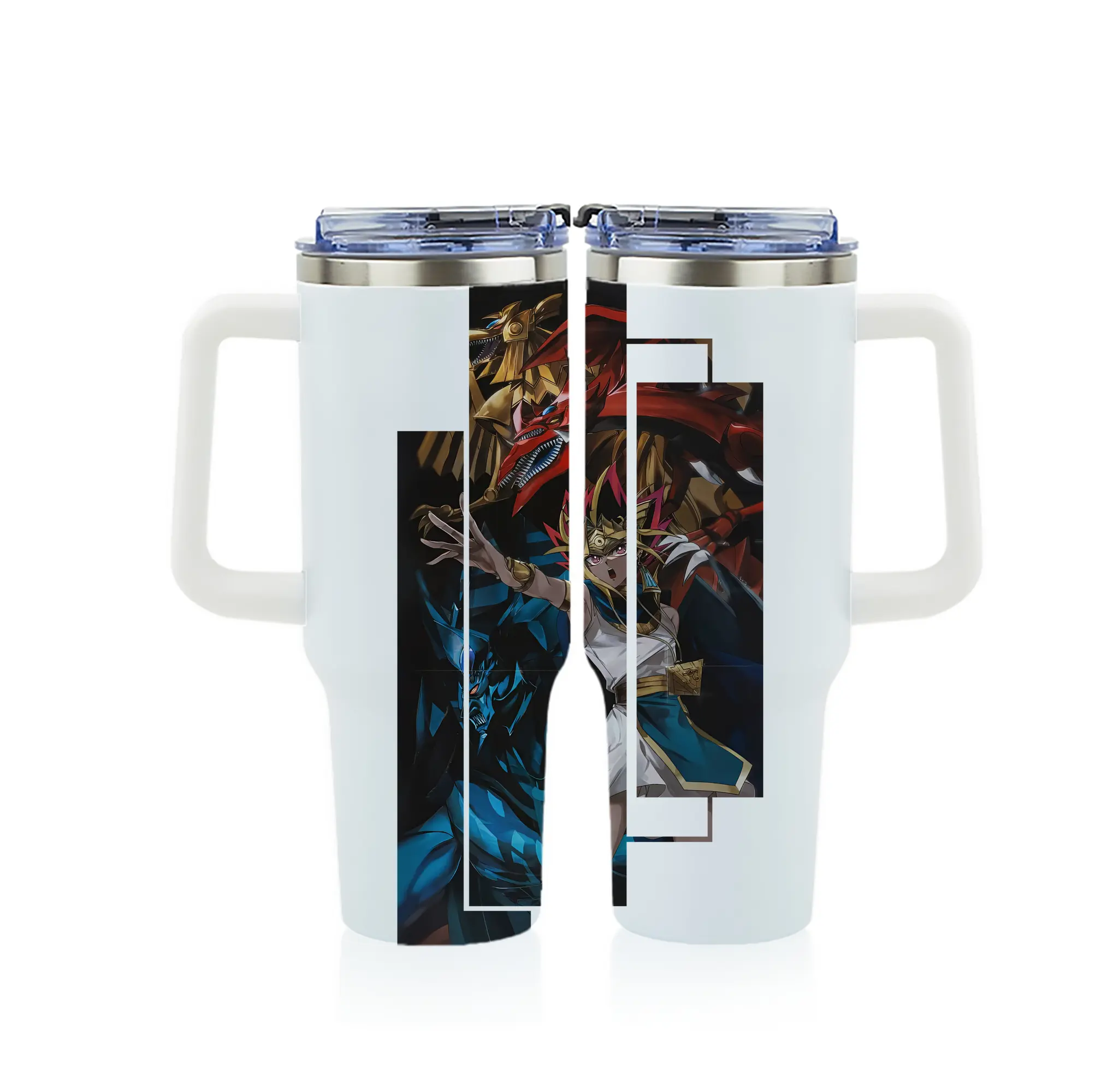 遊☆戯☆王 グッズ,さんげんしん - 1200mL フルプリント車用タンブラー ・ 304ステンレス 内側 ・ 201ステンレス 外側 ・ 保温 保冷 ・ 通勤 ドライブ アウトドア用