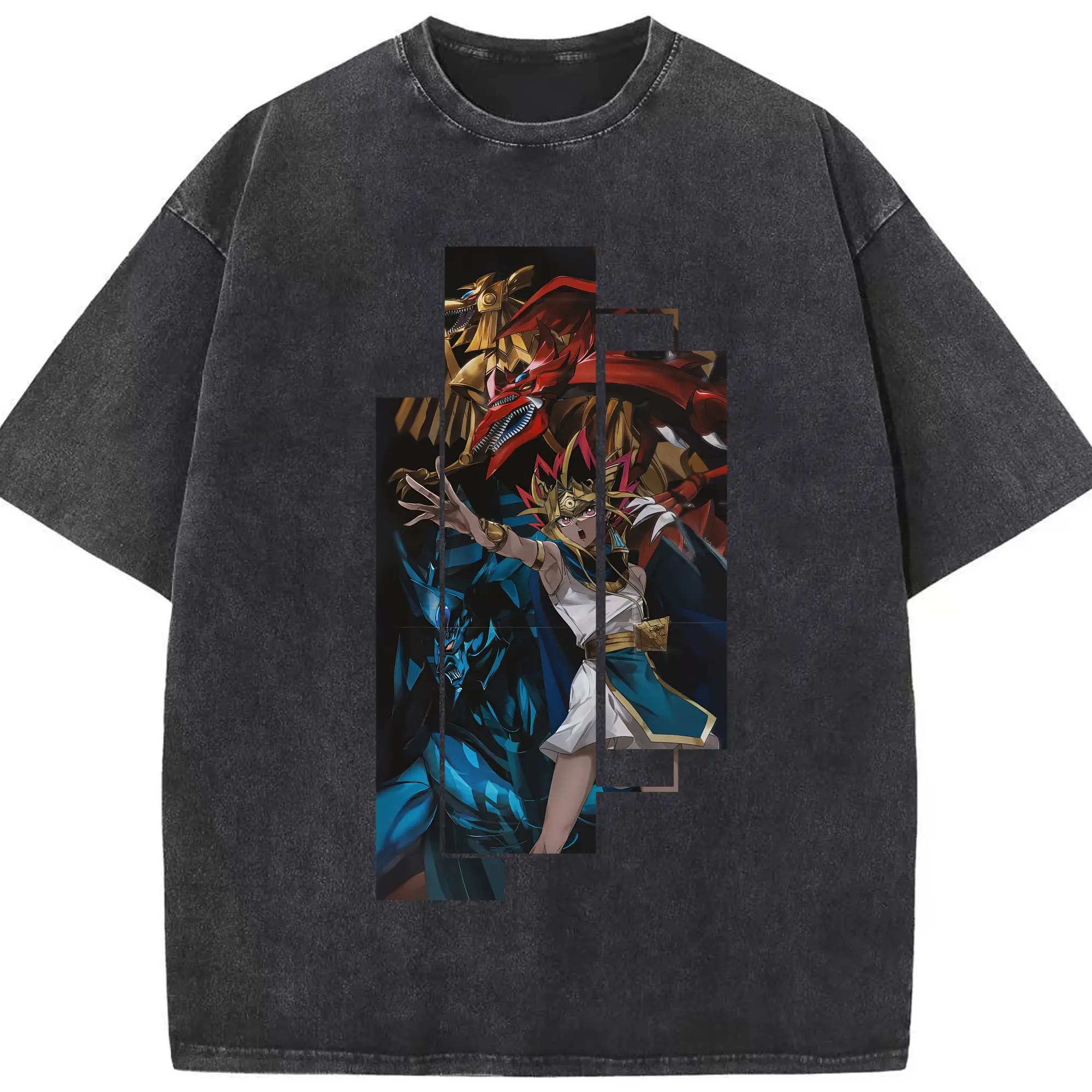 遊☆戯☆王 グッズ,さんげんしん - 綿100％ ヴィンテージ風 半袖Tシャツ ・ フロントプリント ・ 柔らか肌触り ・ 通気性 快適 ・ スポーツ カジュアル 外出用