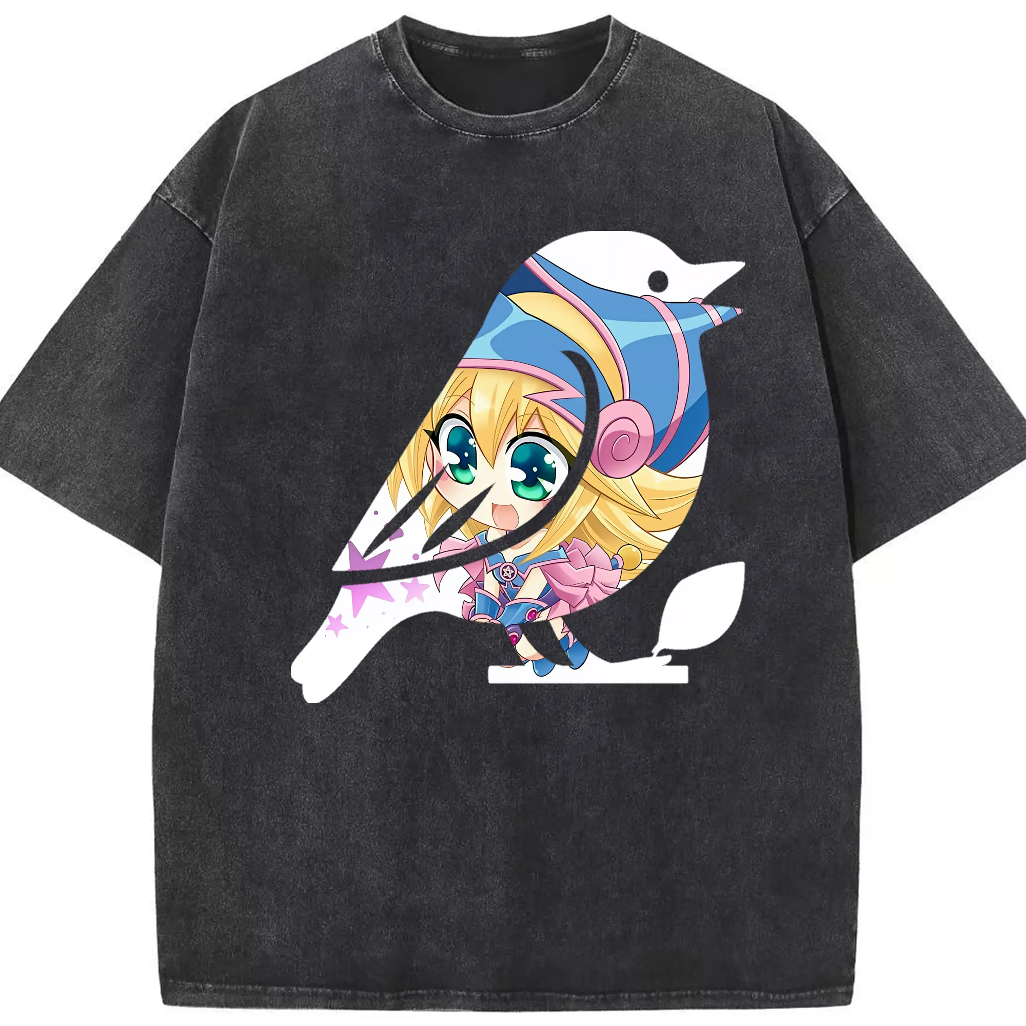 遊☆戯☆王 グッズ,黒魔導少女 - 綿100％ ヴィンテージ風 半袖Tシャツ ・ フロントプリント ・ 柔らか肌触り ・ 通気性 快適 ・ スポーツ カジュアル 外出用
