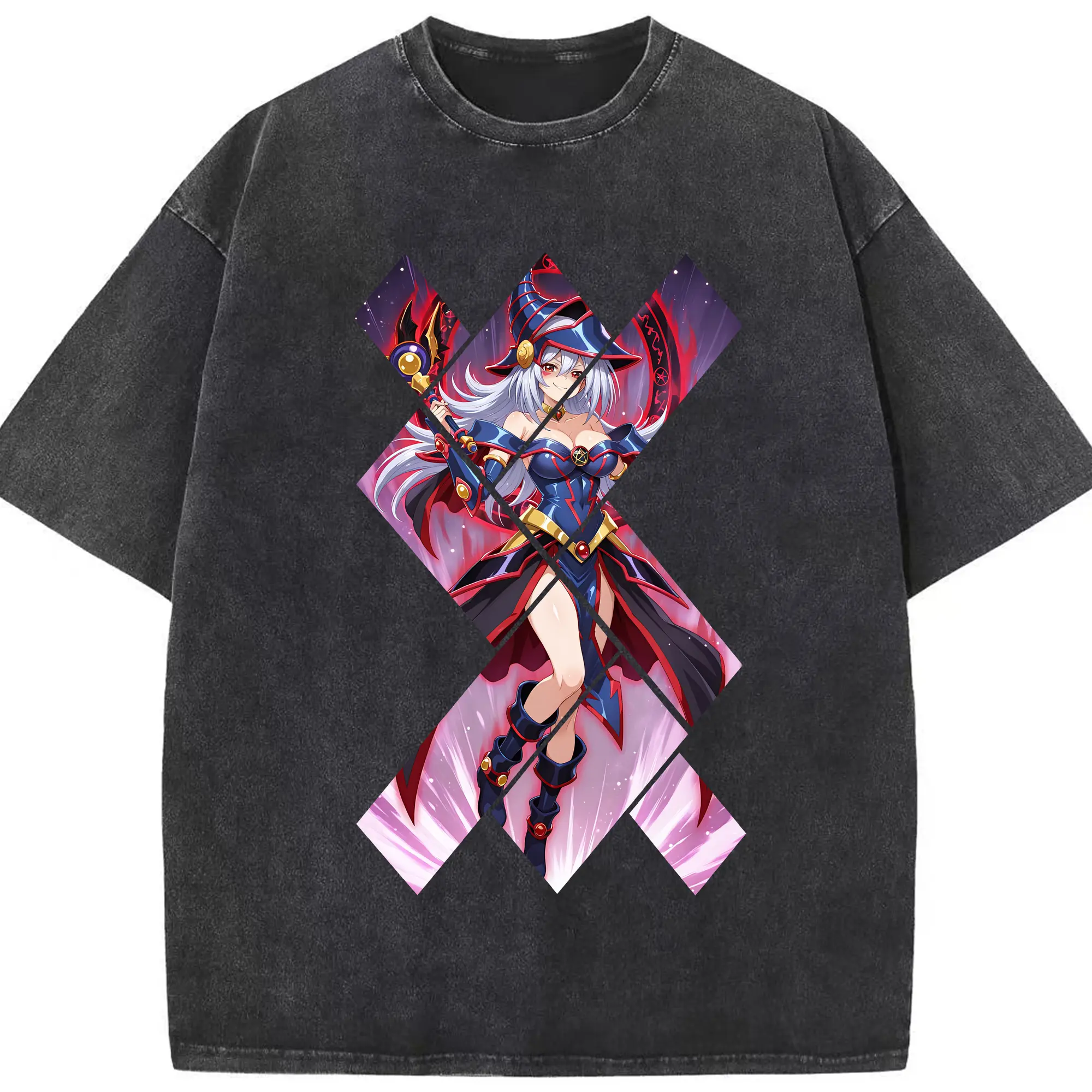 遊☆戯☆王 グッズ,黒魔導少女 - 綿100％ ヴィンテージ風 半袖Tシャツ ・ フロントプリント ・ 柔らか肌触り ・ 通気性 快適 ・ スポーツ カジュアル 外出用
