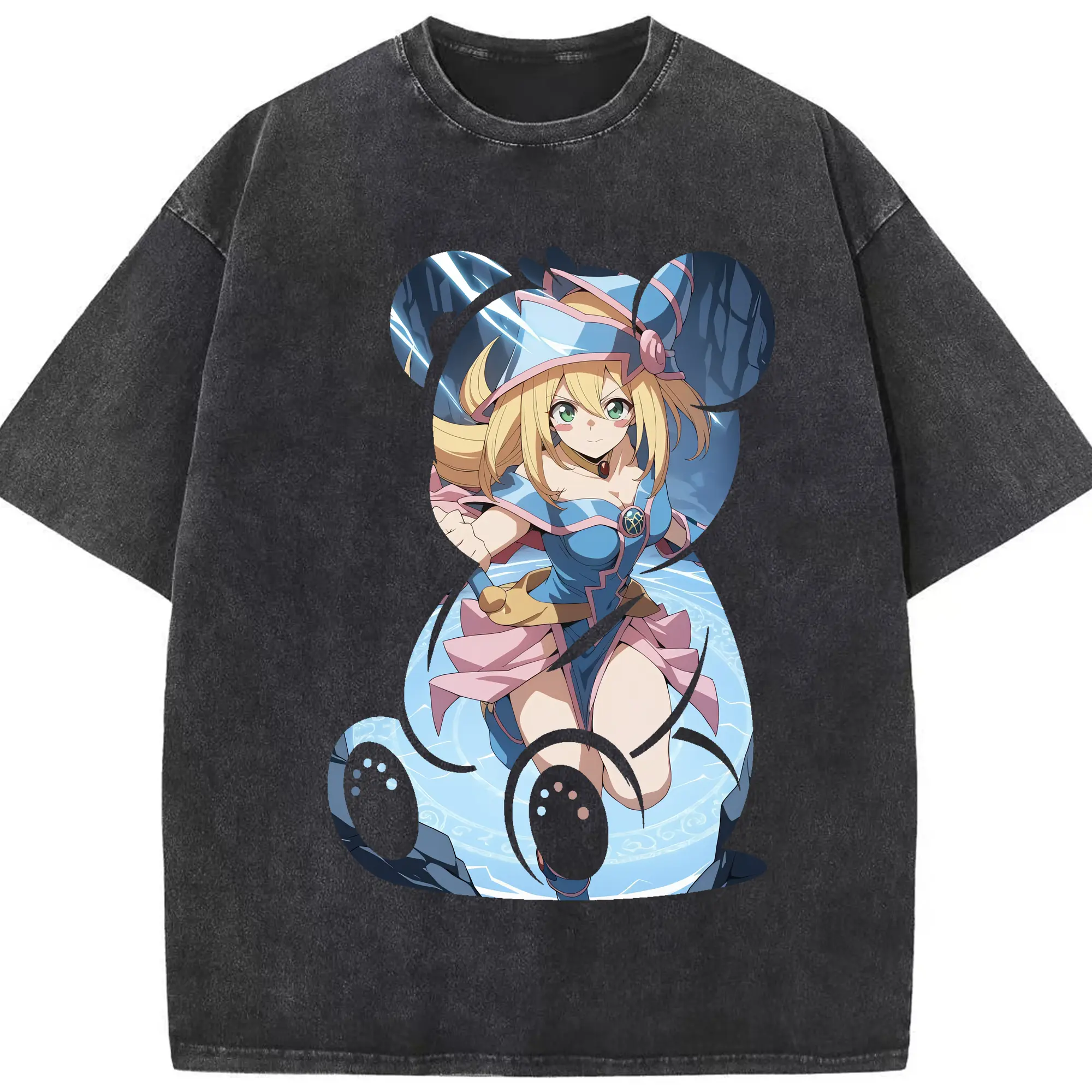 遊☆戯☆王 グッズ,黒魔導少女 - 綿100％ ヴィンテージ風 半袖Tシャツ ・ フロントプリント ・ 柔らか肌触り ・ 通気性 快適 ・ スポーツ カジュアル 外出用