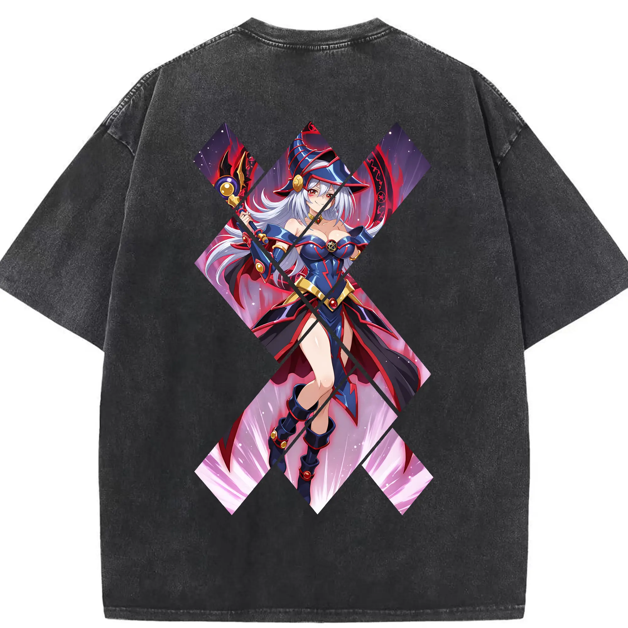 遊☆戯☆王 グッズ,黒魔導少女 - 綿100％ ヴィンテージ風 半袖Tシャツ ・ 背面プリント ・ 柔らか肌触り ・ 通気性 快適 ・ スポーツ カジュアル 外出用
