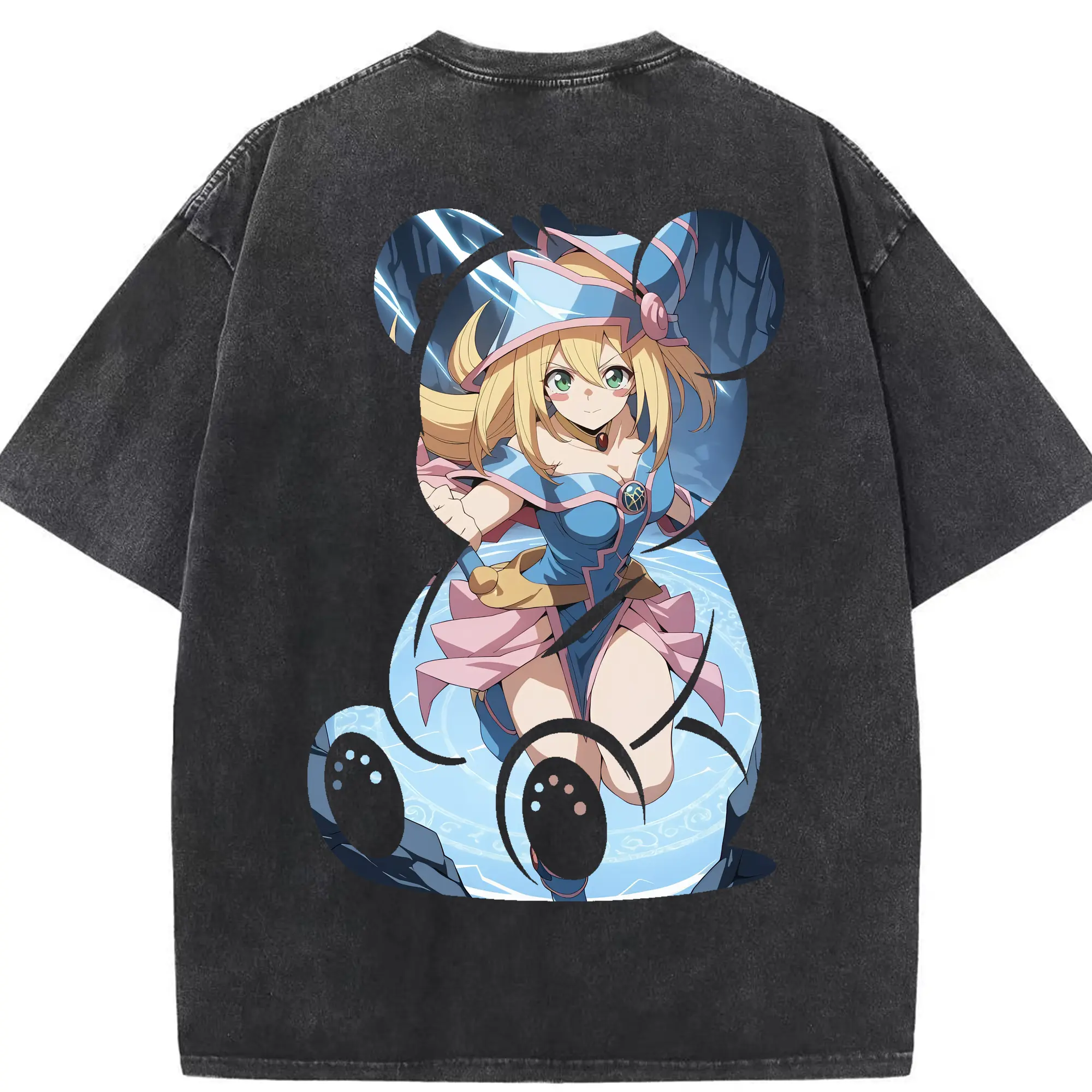 遊☆戯☆王 グッズ,黒魔導少女 - 綿100％ ヴィンテージ風 半袖Tシャツ ・ 背面プリント ・ 柔らか肌触り ・ 通気性 快適 ・ スポーツ カジュアル 外出用
