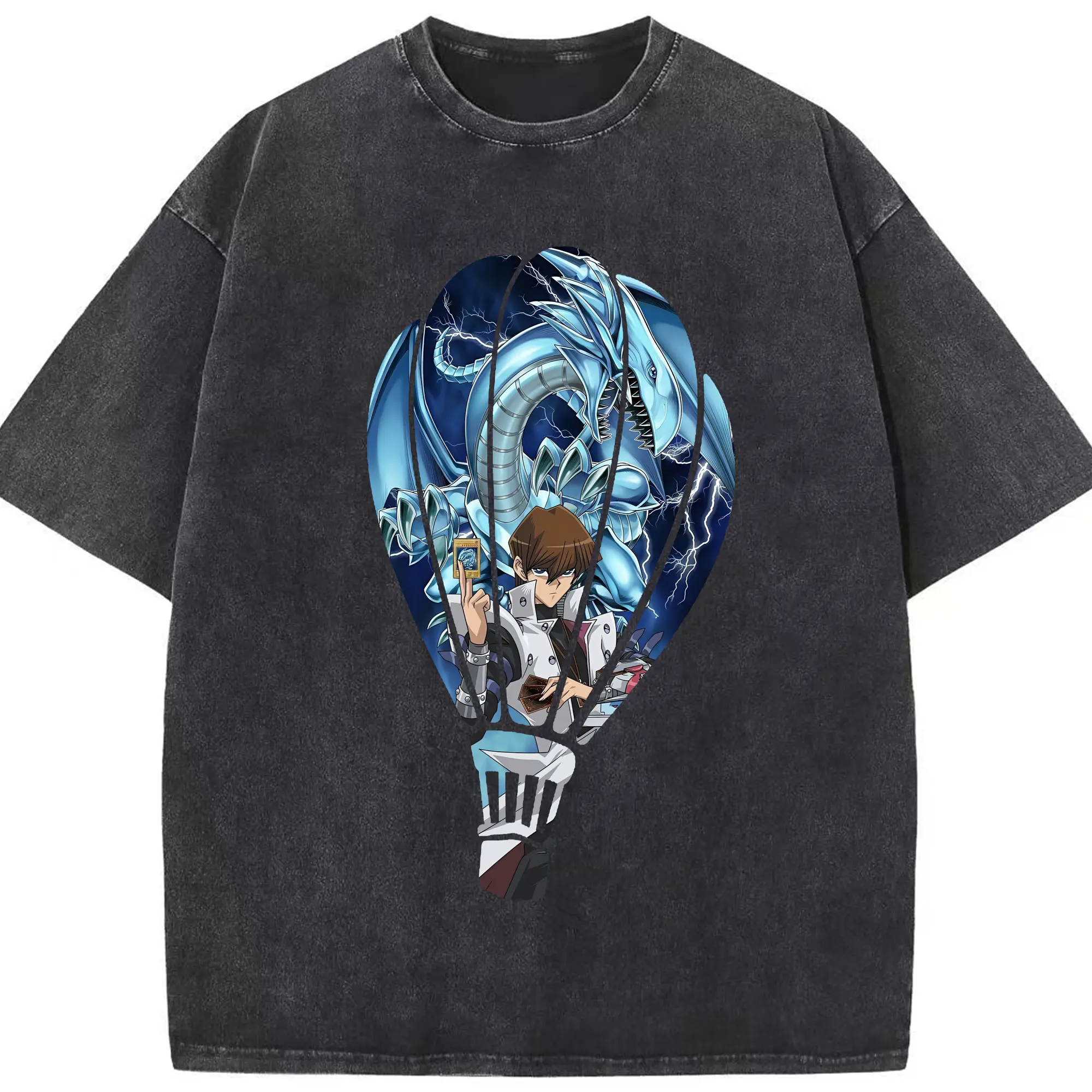 遊☆戯☆王 グッズ,海馬瀬人 - 綿100％ ヴィンテージ風 半袖Tシャツ ・ フロントプリント ・ 柔らか肌触り ・ 通気性 快適 ・ スポーツ カジュアル 外出用