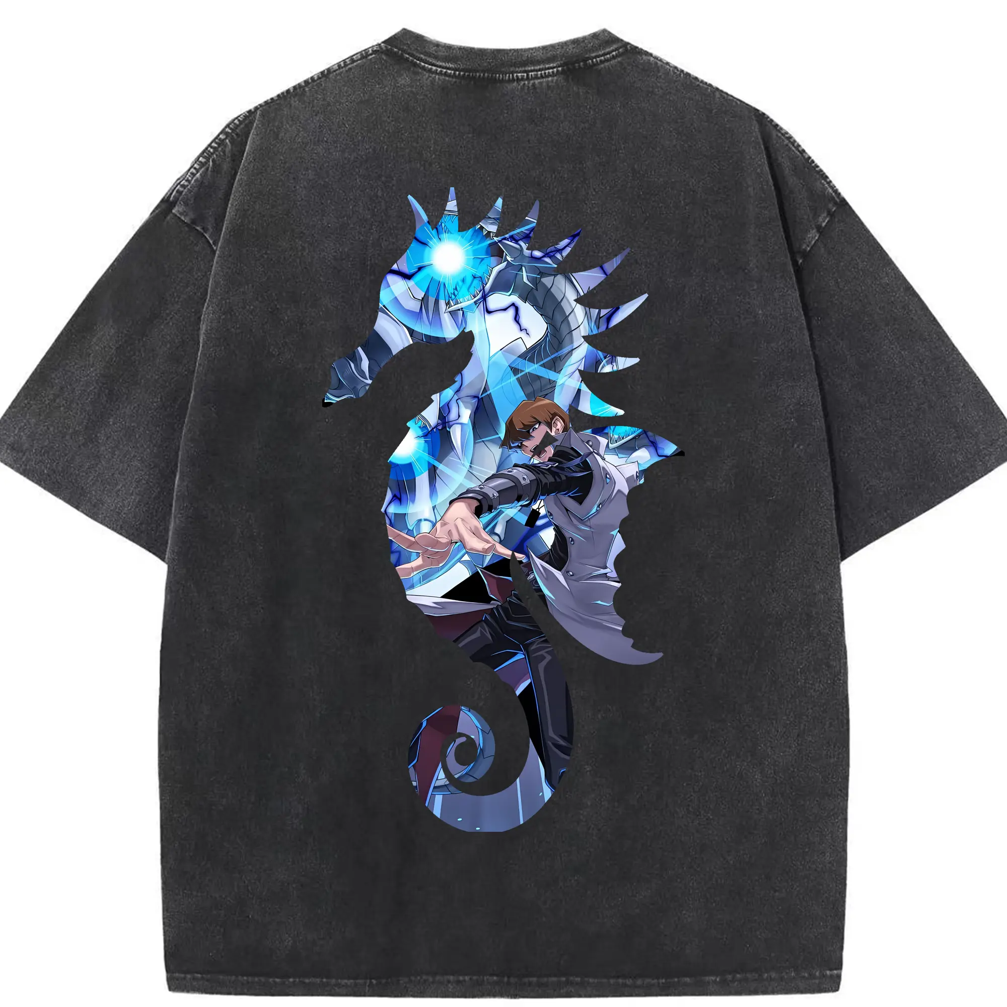 遊☆戯☆王 グッズ,海馬瀬人 - 綿100％ ヴィンテージ風 半袖Tシャツ ・ 背面プリント ・ 柔らか肌触り ・ 通気性 快適 ・ スポーツ カジュアル 外出用