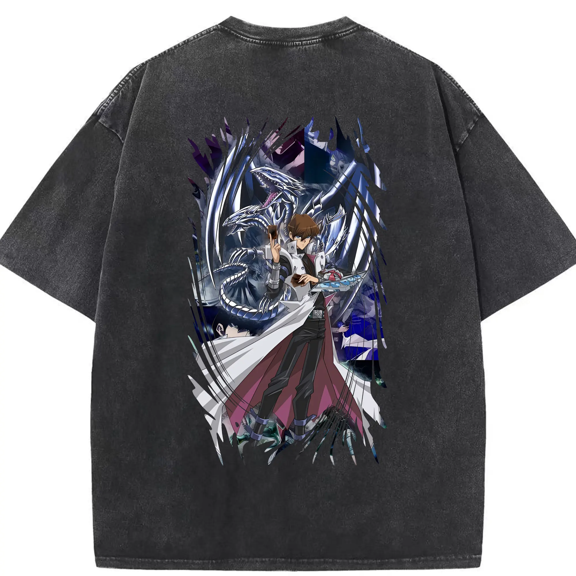 遊☆戯☆王 グッズ,海馬瀬人 - 綿100％ ヴィンテージ風 半袖Tシャツ ・ 背面プリント ・ 柔らか肌触り ・ 通気性 快適 ・ スポーツ カジュアル 外出用