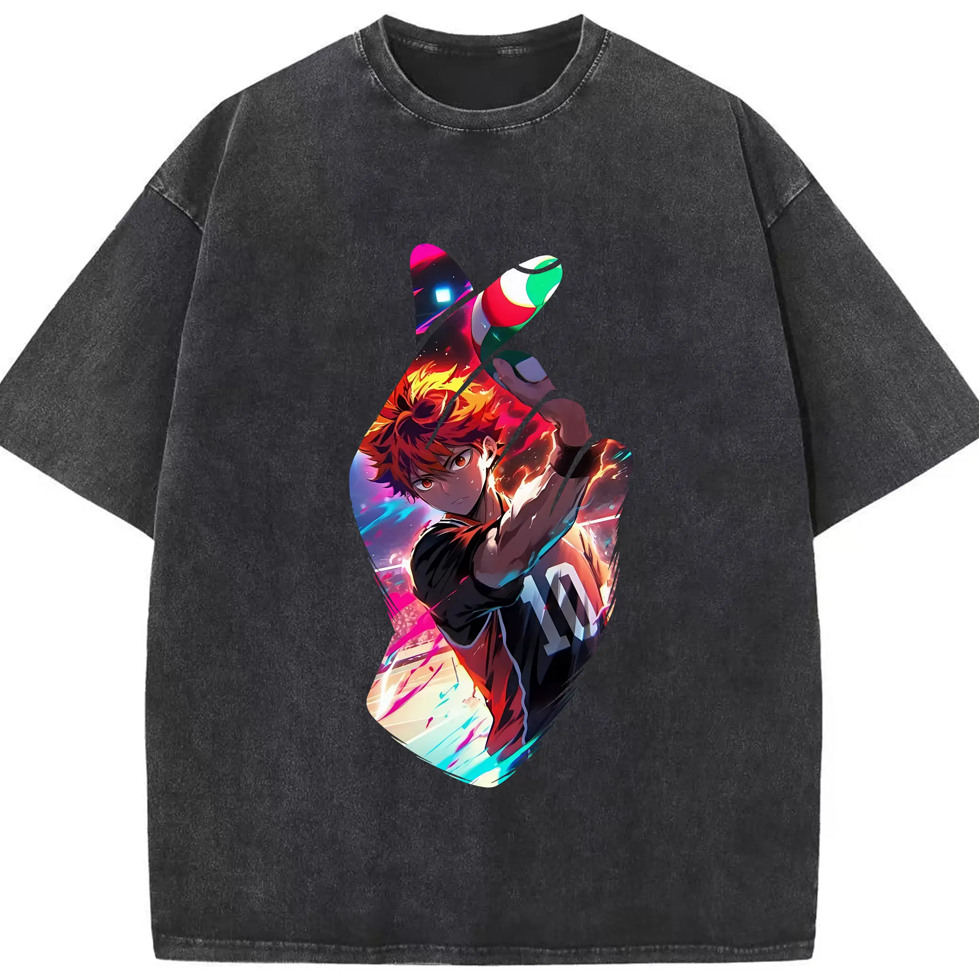 ハイキュー!! グッズ,日向翔陽 - 綿100％ ヴィンテージ風 半袖Tシャツ ・ フロントプリント ・ 柔らか肌触り ・ 通気性 快適 ・ スポーツ カジュアル 外出用