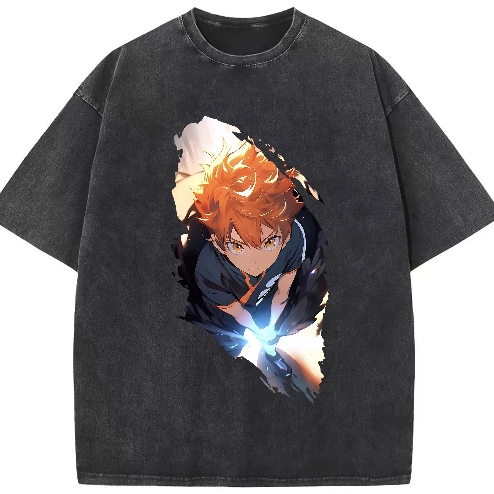 ハイキュー!! グッズ,日向翔陽 - 綿100％ ヴィンテージ風 半袖Tシャツ ・ フロントプリント ・ 柔らか肌触り ・ 通気性 快適 ・ スポーツ カジュアル 外出用