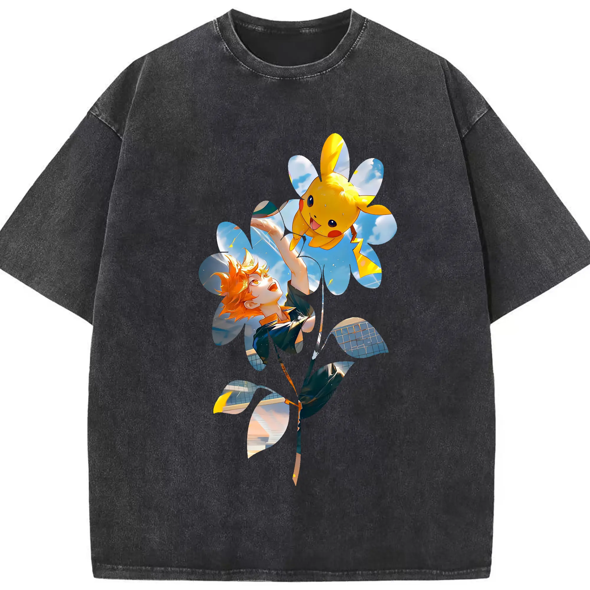 ハイキュー!! グッズ,日向翔陽 - 綿100％ ヴィンテージ風 半袖Tシャツ ・ フロントプリント ・ 柔らか肌触り ・ 通気性 快適 ・ スポーツ カジュアル 外出用