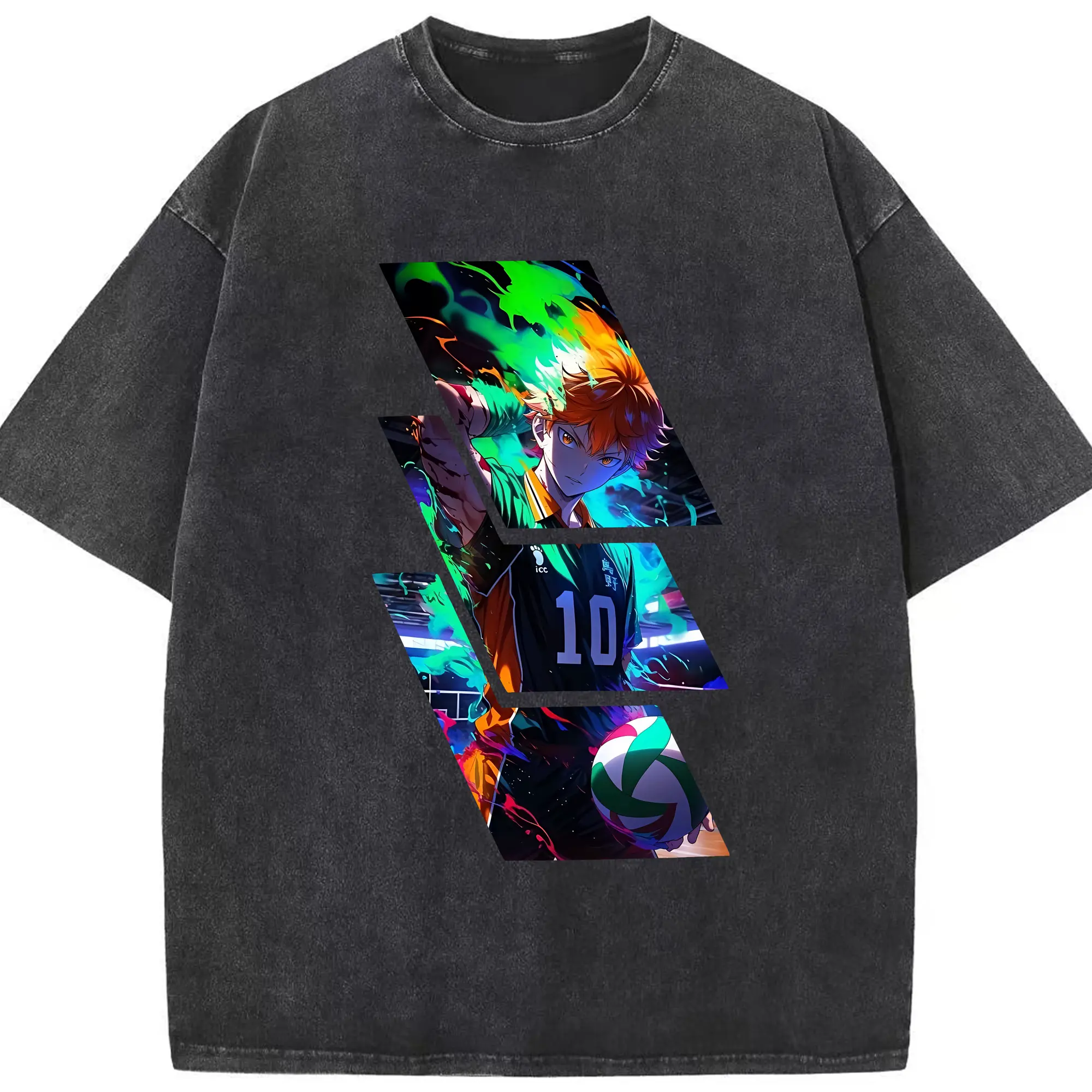 ハイキュー!! グッズ,日向翔陽 - 綿100％ ヴィンテージ風 半袖Tシャツ ・ フロントプリント ・ 柔らか肌触り ・ 通気性 快適 ・ スポーツ カジュアル 外出用