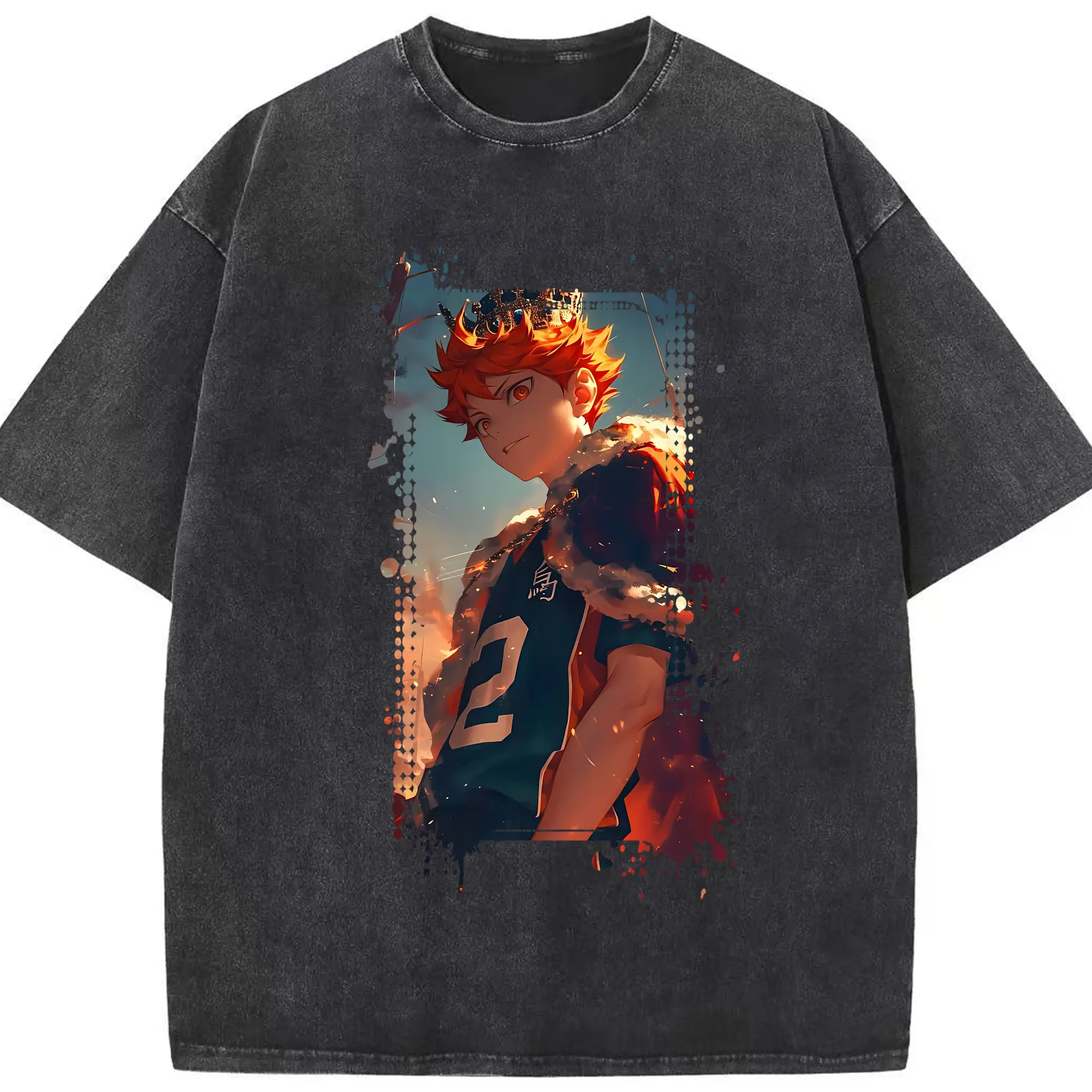 ハイキュー!! グッズ,日向翔陽 - 綿100％ ヴィンテージ風 半袖Tシャツ ・ フロントプリント ・ 柔らか肌触り ・ 通気性 快適 ・ スポーツ カジュアル 外出用