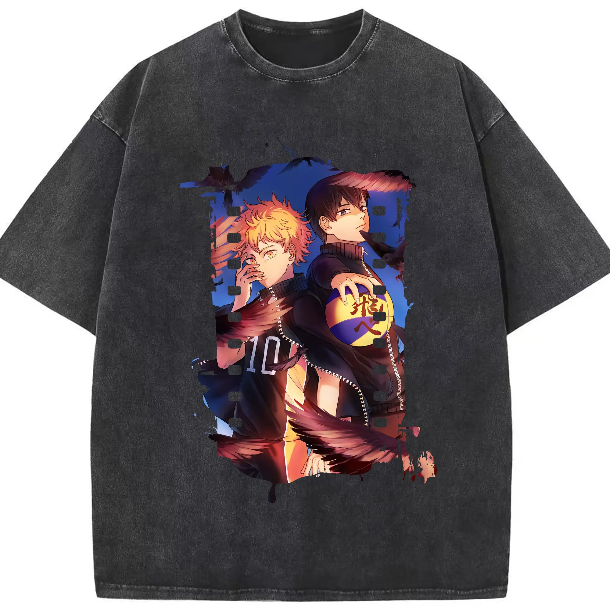 ハイキュー!! グッズ,日向翔陽 - 綿100％ ヴィンテージ風 半袖Tシャツ ・ フロントプリント ・ 柔らか肌触り ・ 通気性 快適 ・ スポーツ カジュアル 外出用