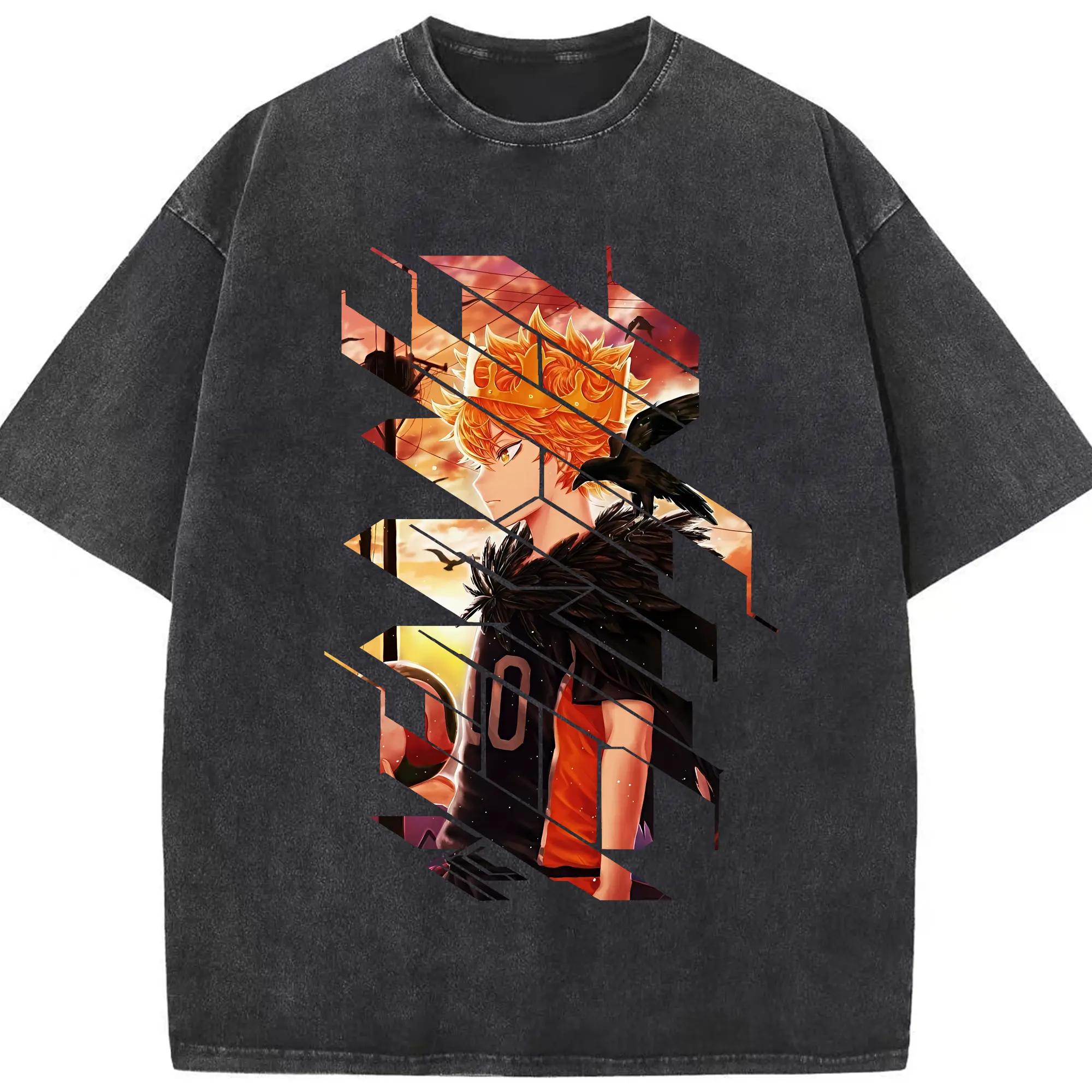 ハイキュー!! グッズ,日向翔陽 - 綿100％ ヴィンテージ風 半袖Tシャツ ・ フロントプリント ・ 柔らか肌触り ・ 通気性 快適 ・ スポーツ カジュアル 外出用