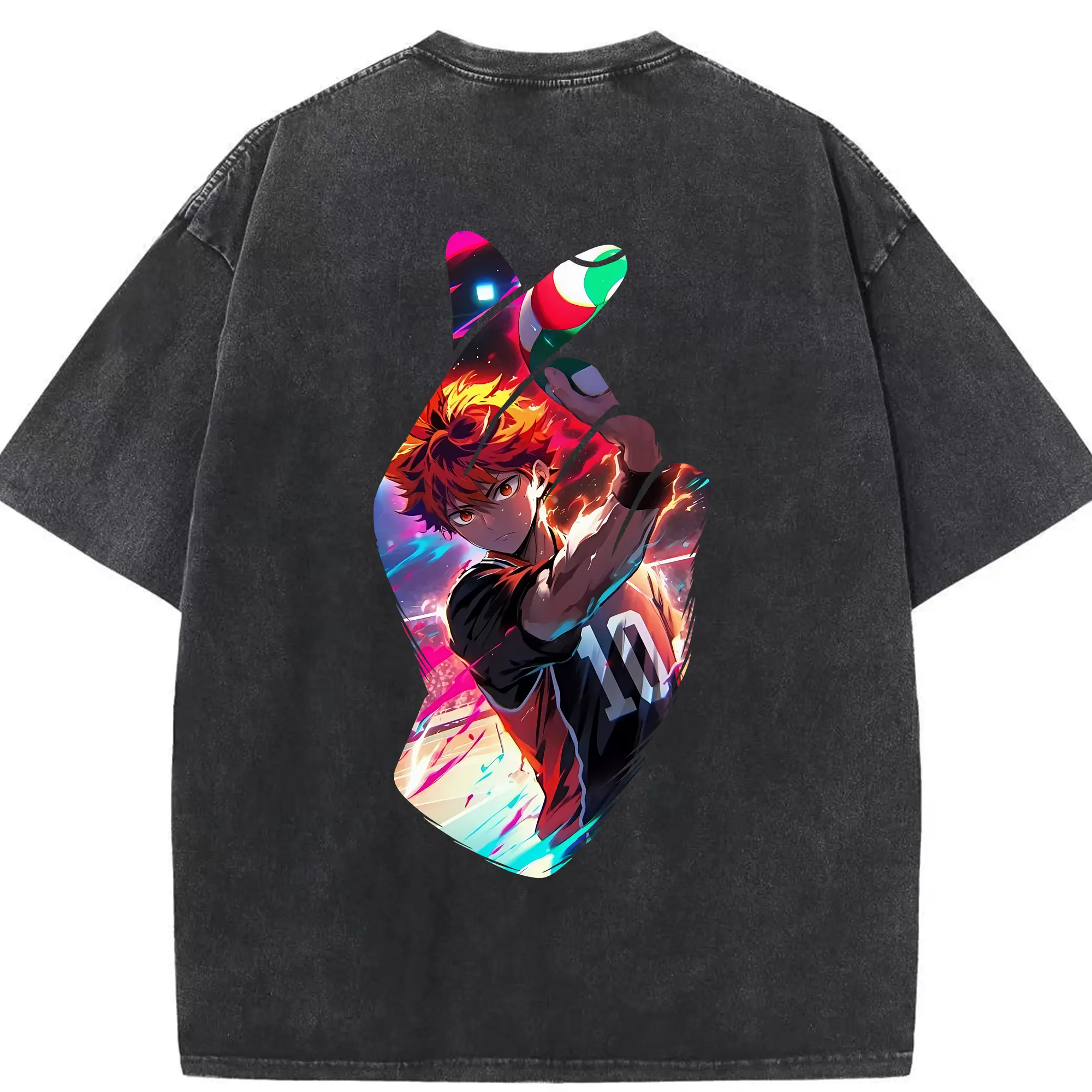 ハイキュー!! グッズ,日向翔陽 - 綿100％ ヴィンテージ風 半袖Tシャツ ・ 背面プリント ・ 柔らか肌触り ・ 通気性 快適 ・ スポーツ カジュアル 外出用