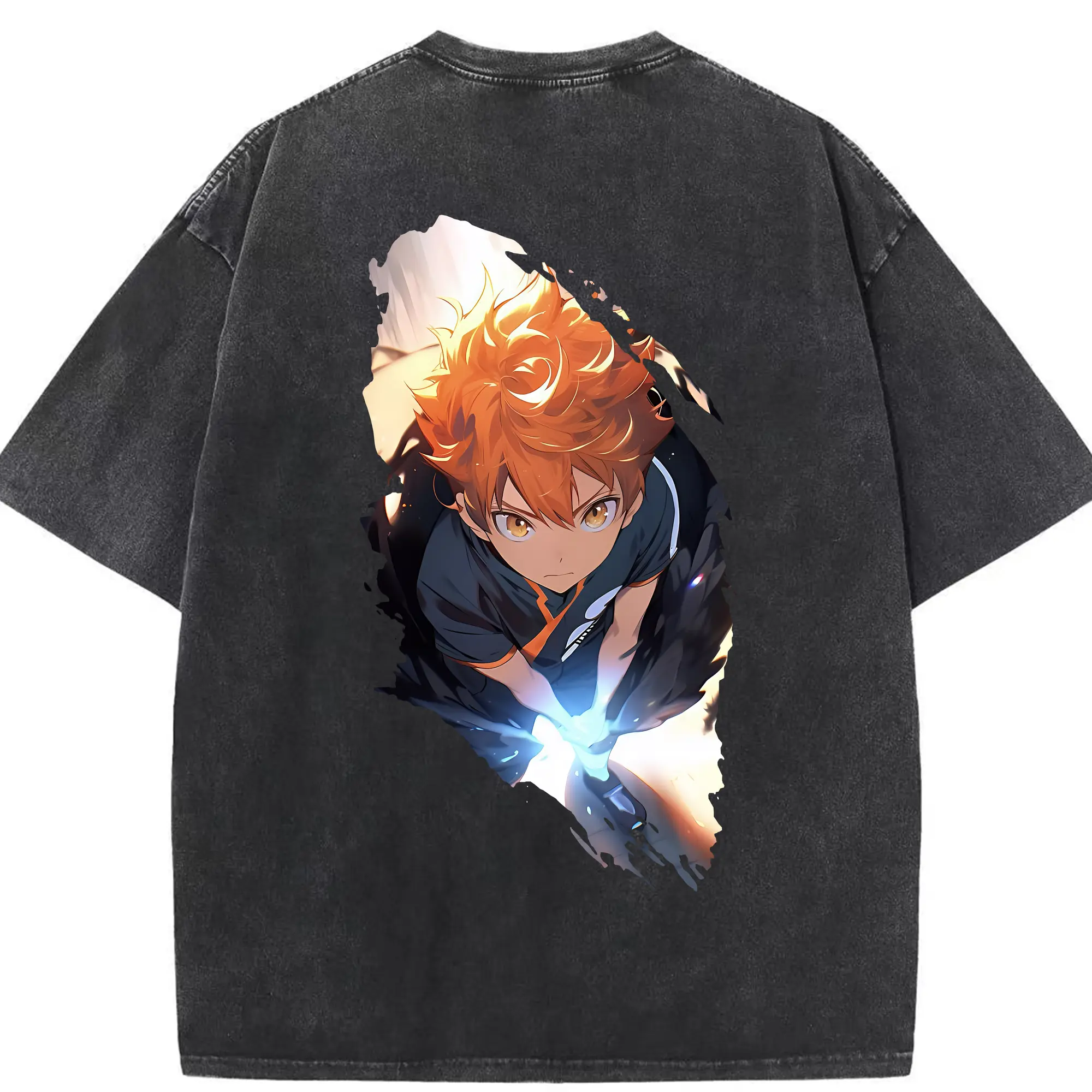 ハイキュー!! グッズ,日向翔陽 - 綿100％ ヴィンテージ風 半袖Tシャツ ・ 背面プリント ・ 柔らか肌触り ・ 通気性 快適 ・ スポーツ カジュアル 外出用