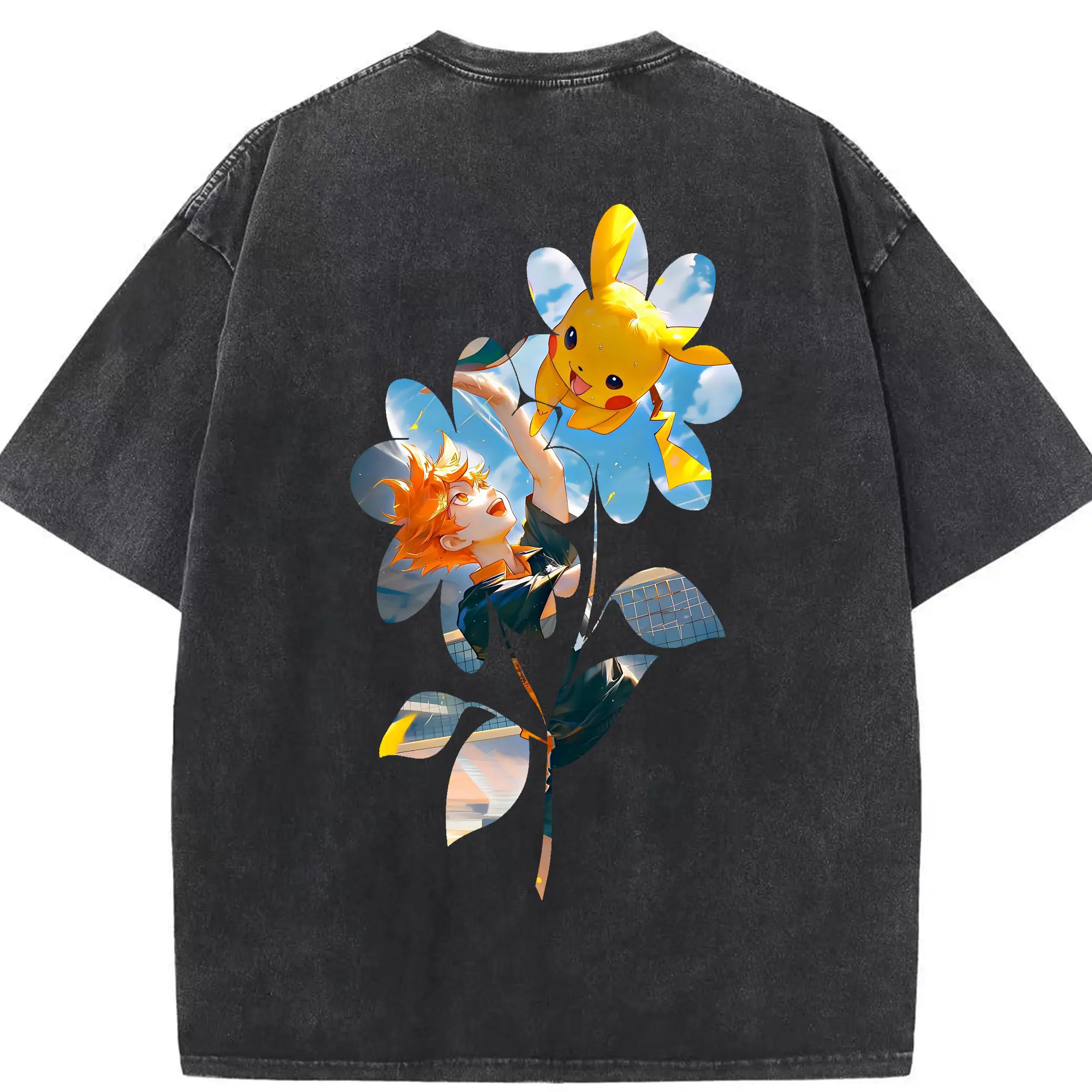 ハイキュー!! グッズ,日向翔陽 - 綿100％ ヴィンテージ風 半袖Tシャツ ・ 背面プリント ・ 柔らか肌触り ・ 通気性 快適 ・ スポーツ カジュアル 外出用