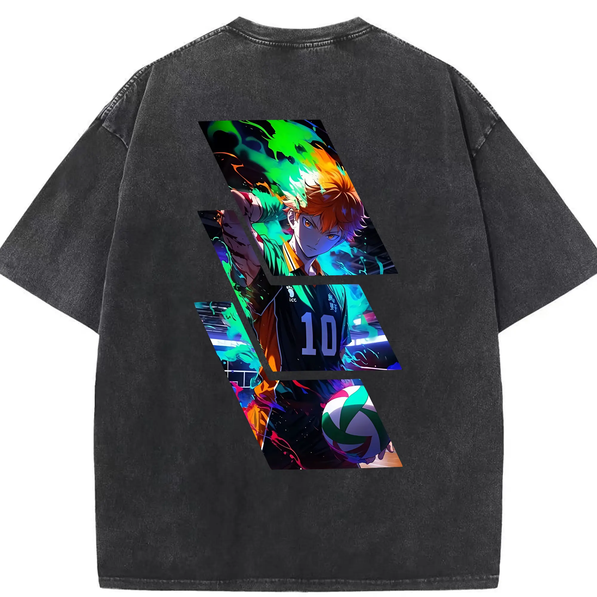 ハイキュー!! グッズ,日向翔陽 - 綿100％ ヴィンテージ風 半袖Tシャツ ・ 背面プリント ・ 柔らか肌触り ・ 通気性 快適 ・ スポーツ カジュアル 外出用