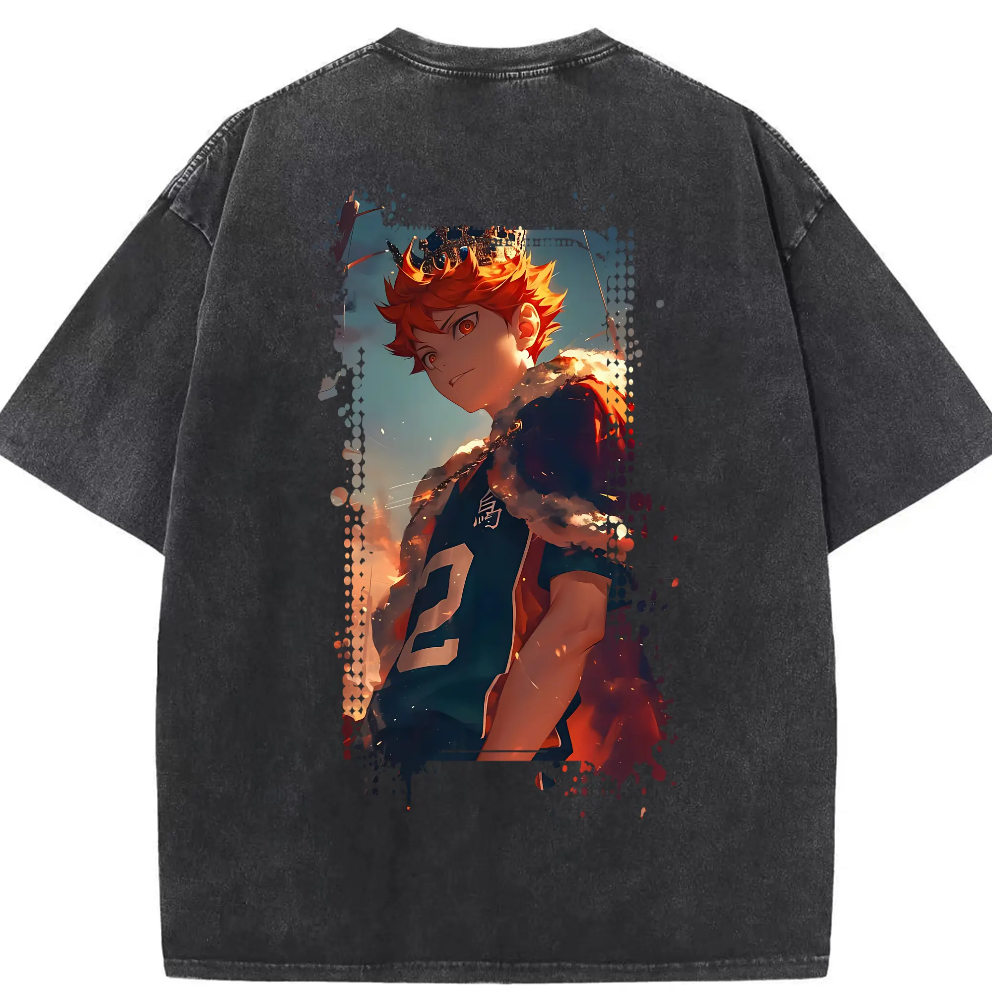 ハイキュー!! グッズ,日向翔陽 - 綿100％ ヴィンテージ風 半袖Tシャツ ・ 背面プリント ・ 柔らか肌触り ・ 通気性 快適 ・ スポーツ カジュアル 外出用