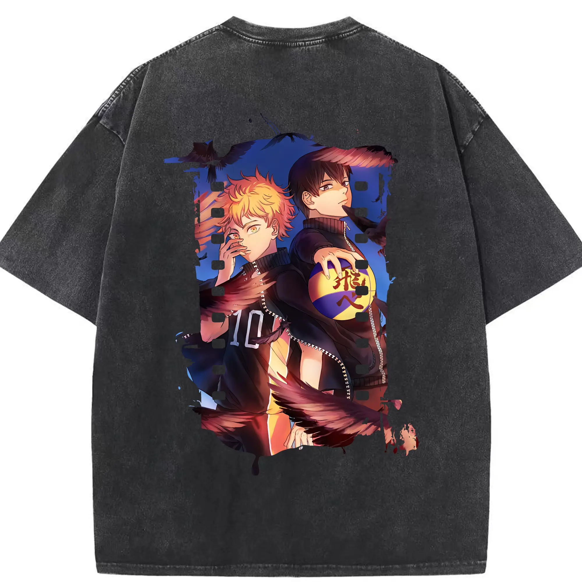 ハイキュー!! グッズ,日向翔陽 - 綿100％ ヴィンテージ風 半袖Tシャツ ・ 背面プリント ・ 柔らか肌触り ・ 通気性 快適 ・ スポーツ カジュアル 外出用