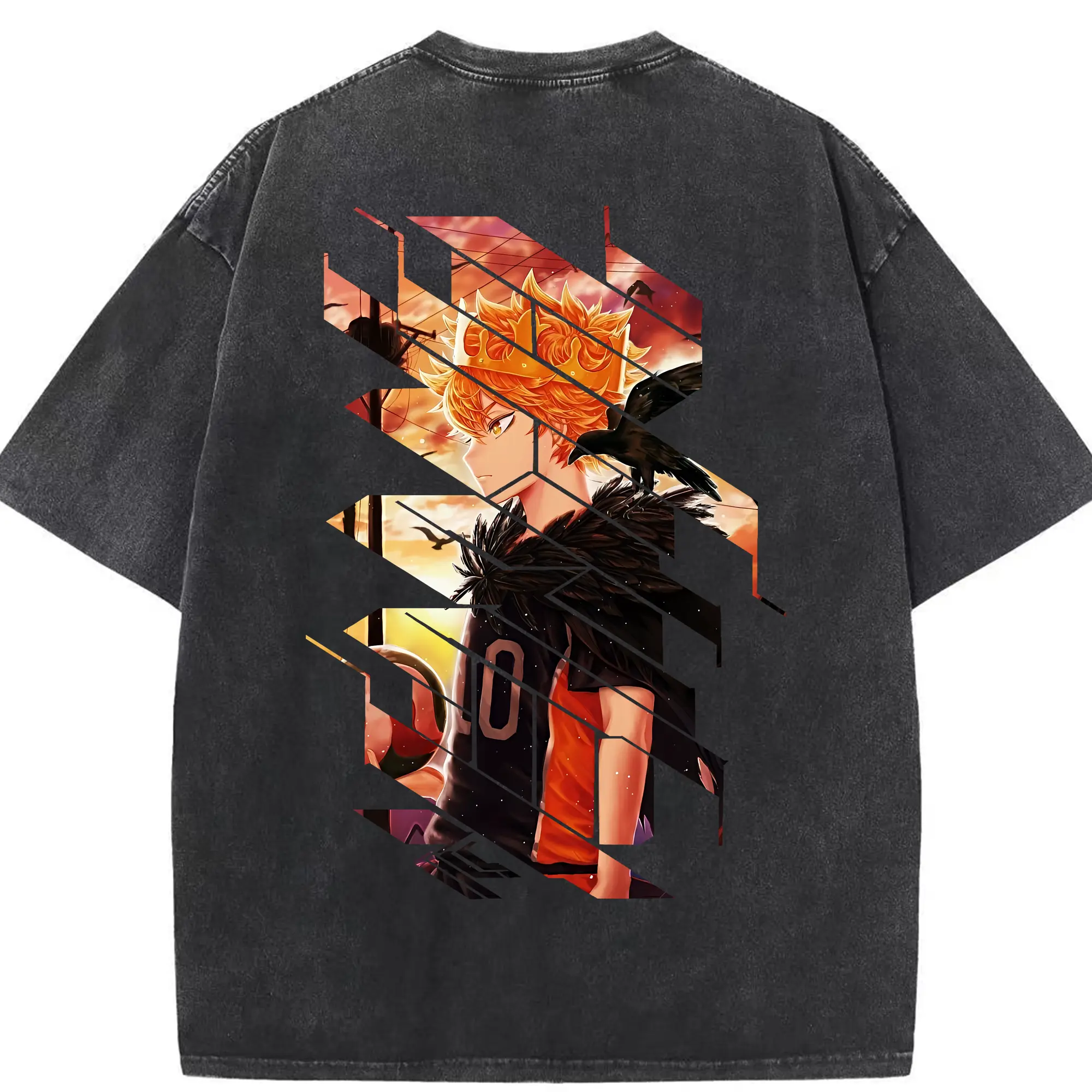 ハイキュー!! グッズ,日向翔陽 - 綿100％ ヴィンテージ風 半袖Tシャツ ・ 背面プリント ・ 柔らか肌触り ・ 通気性 快適 ・ スポーツ カジュアル 外出用