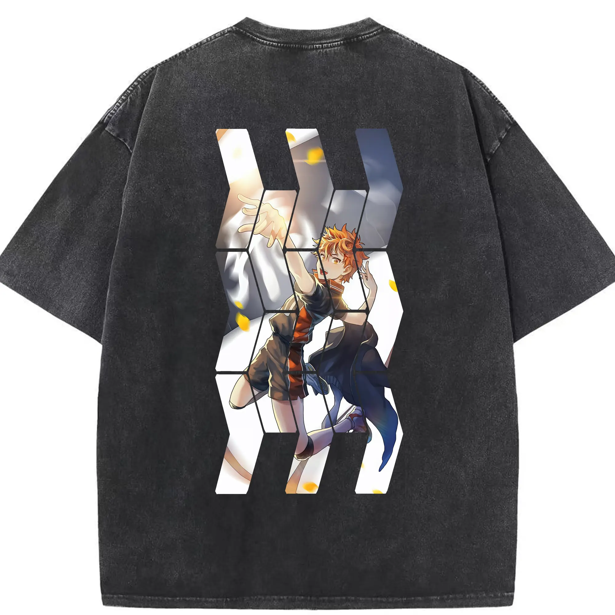 ハイキュー!! グッズ,日向翔陽 - 綿100％ ヴィンテージ風 半袖Tシャツ ・ 背面プリント ・ 柔らか肌触り ・ 通気性 快適 ・ スポーツ カジュアル 外出用