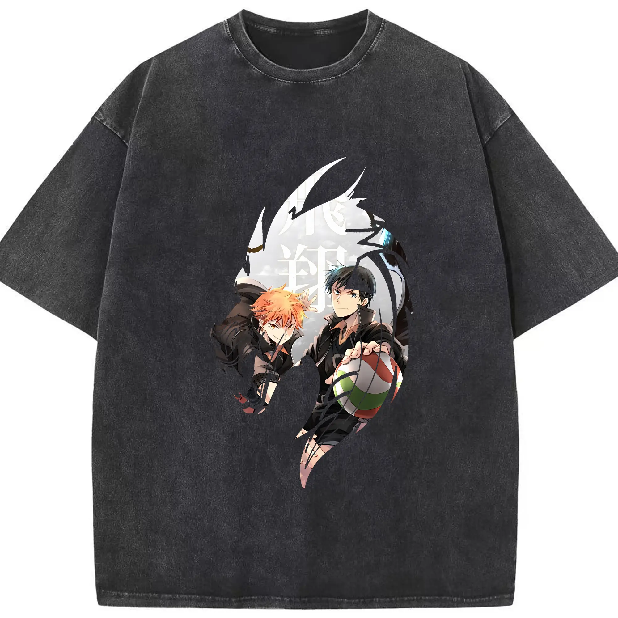 ハイキュー!! グッズ,影山飛雄 - 綿100％ ヴィンテージ風 半袖Tシャツ ・ フロントプリント ・ 柔らか肌触り ・ 通気性 快適 ・ スポーツ カジュアル 外出用