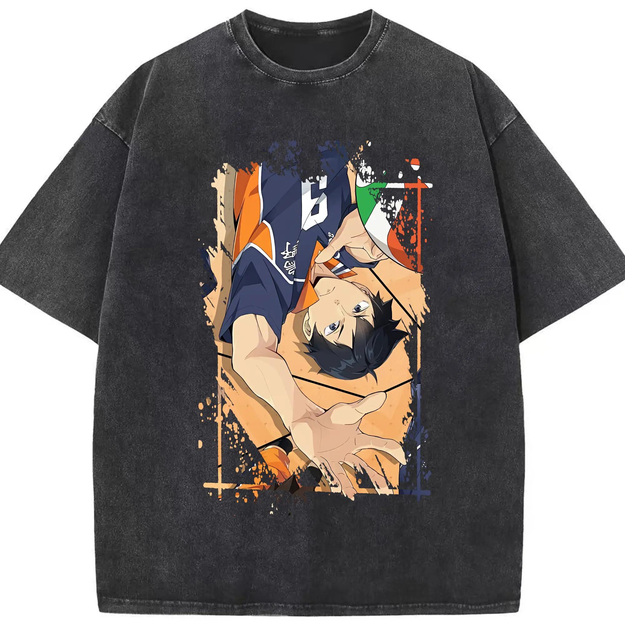 ハイキュー!! グッズ,影山飛雄 - 綿100％ ヴィンテージ風 半袖Tシャツ ・ フロントプリント ・ 柔らか肌触り ・ 通気性 快適 ・ スポーツ カジュアル 外出用
