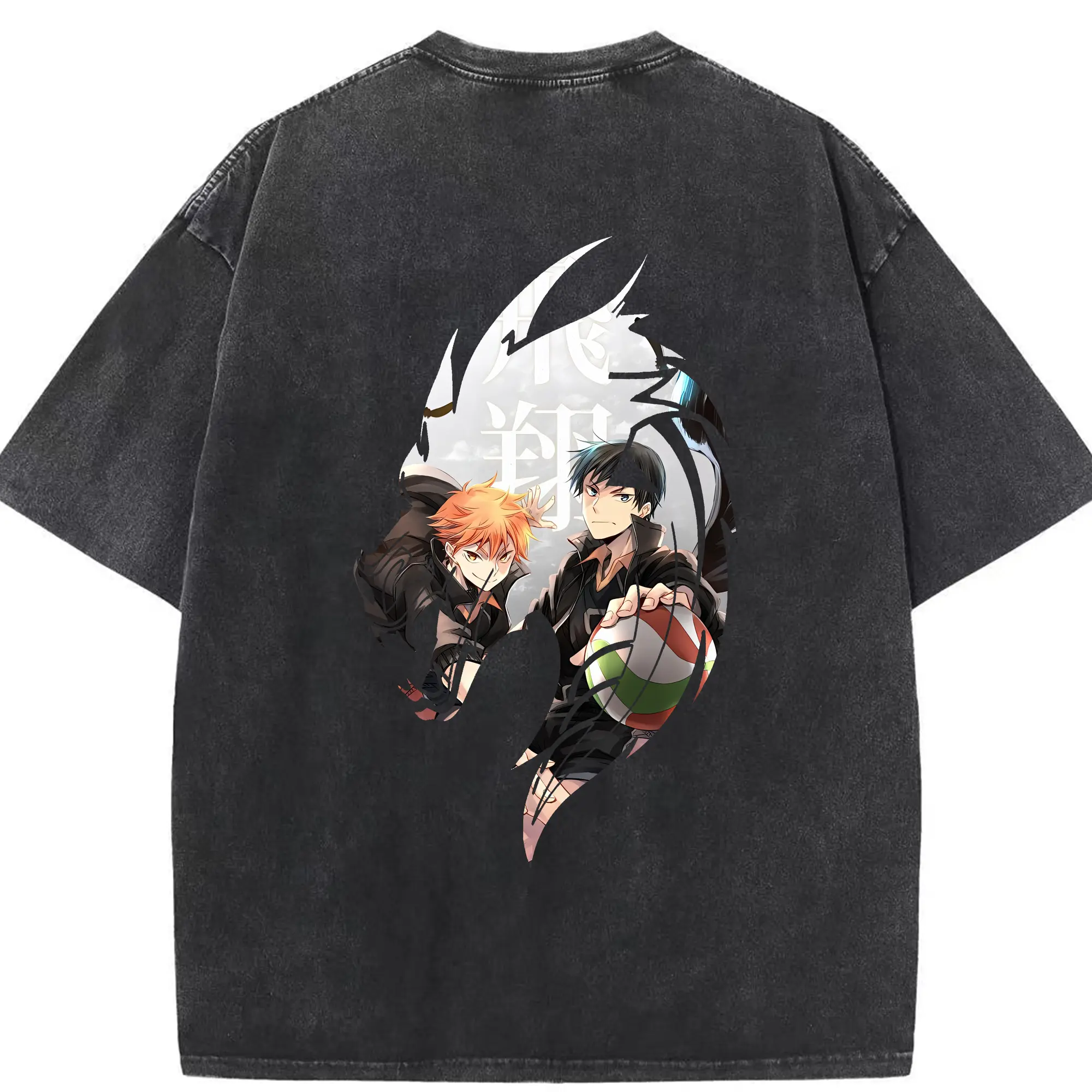 ハイキュー!! グッズ,影山飛雄 - 綿100％ ヴィンテージ風 半袖Tシャツ ・ 背面プリント ・ 柔らか肌触り ・ 通気性 快適 ・ スポーツ カジュアル 外出用