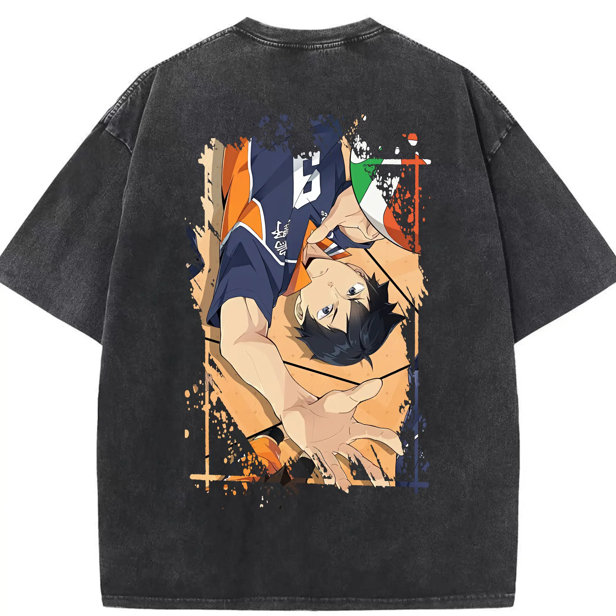 ハイキュー!! グッズ,影山飛雄 - 綿100％ ヴィンテージ風 半袖Tシャツ ・ 背面プリント ・ 柔らか肌触り ・ 通気性 快適 ・ スポーツ カジュアル 外出用