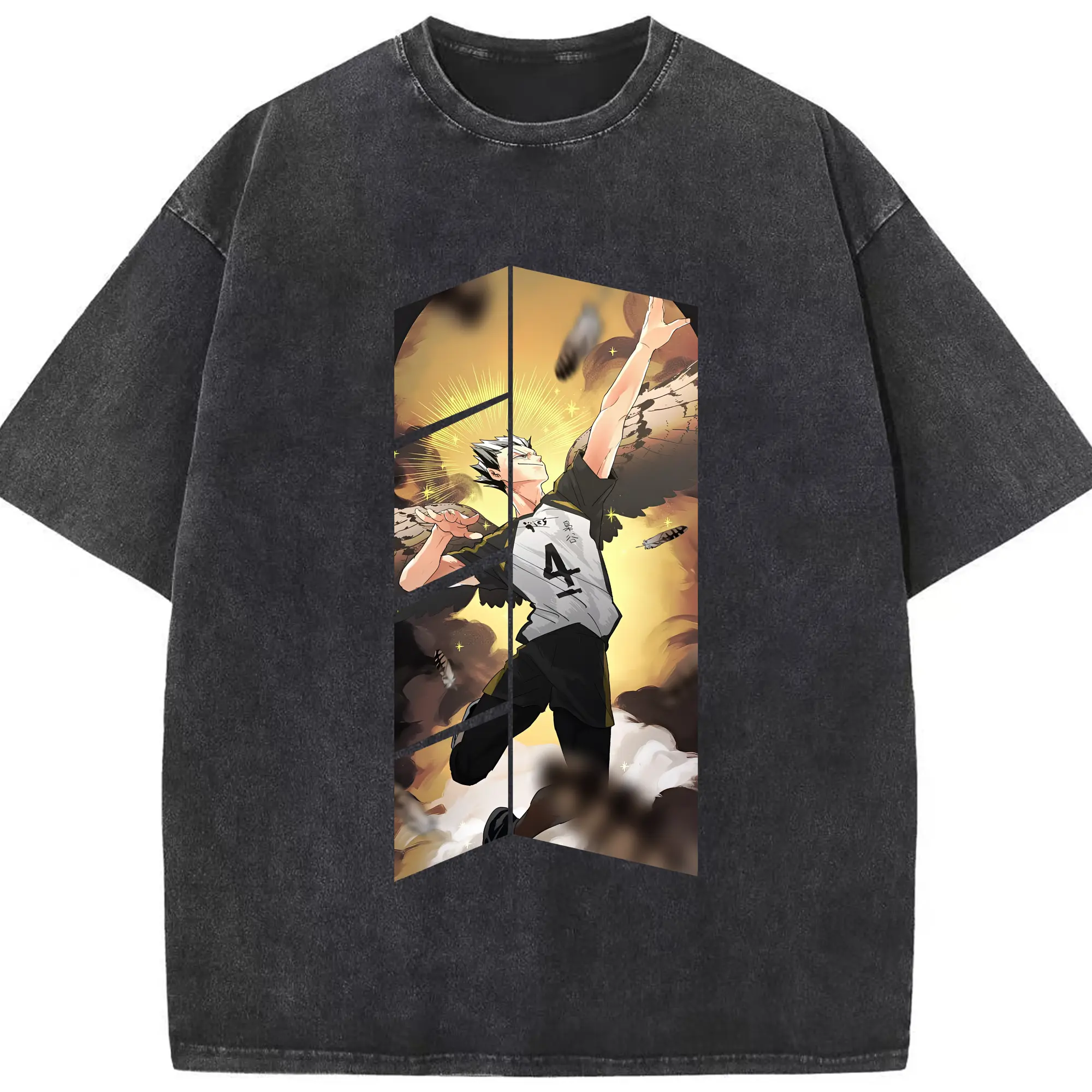 ハイキュー!! グッズ,木兎光太郎 - 綿100％ ヴィンテージ風 半袖Tシャツ ・ フロントプリント ・ 柔らか肌触り ・ 通気性 快適 ・ スポーツ カジュアル 外出用