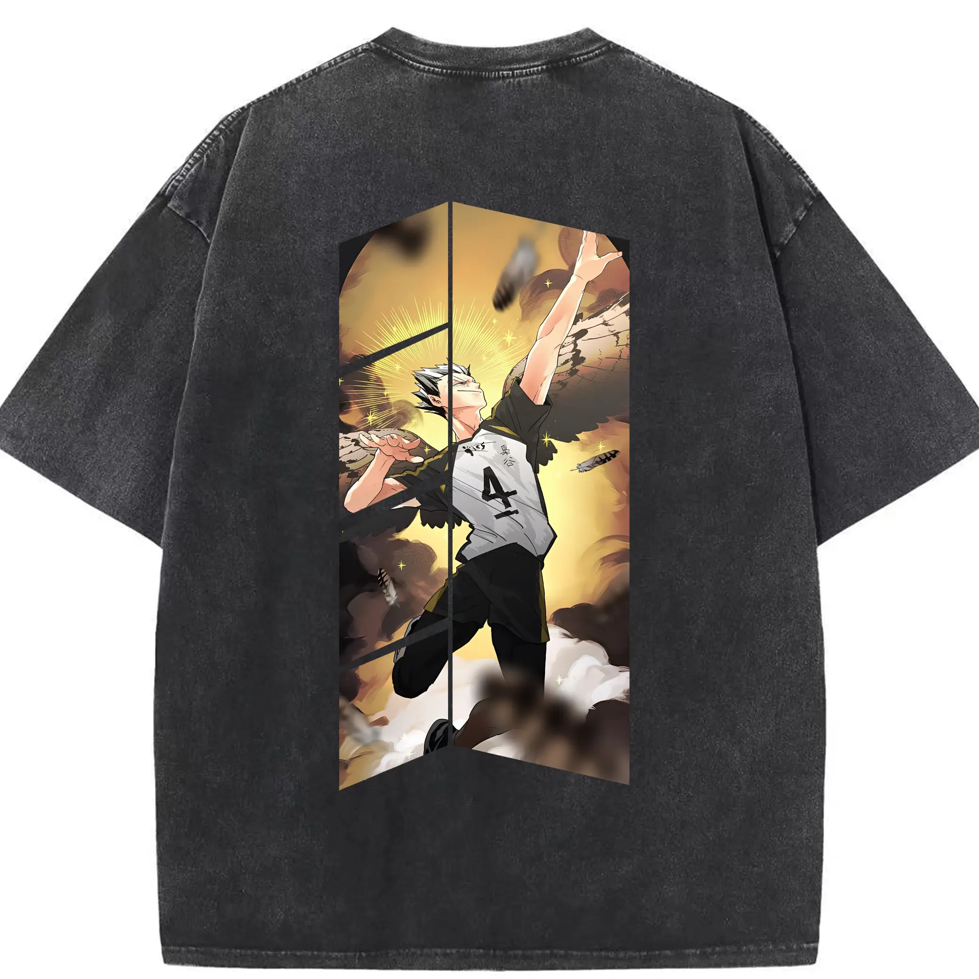 ハイキュー!! グッズ,木兎光太郎 - 綿100％ ヴィンテージ風 半袖Tシャツ ・ 背面プリント ・ 柔らか肌触り ・ 通気性 快適 ・ スポーツ カジュアル 外出用