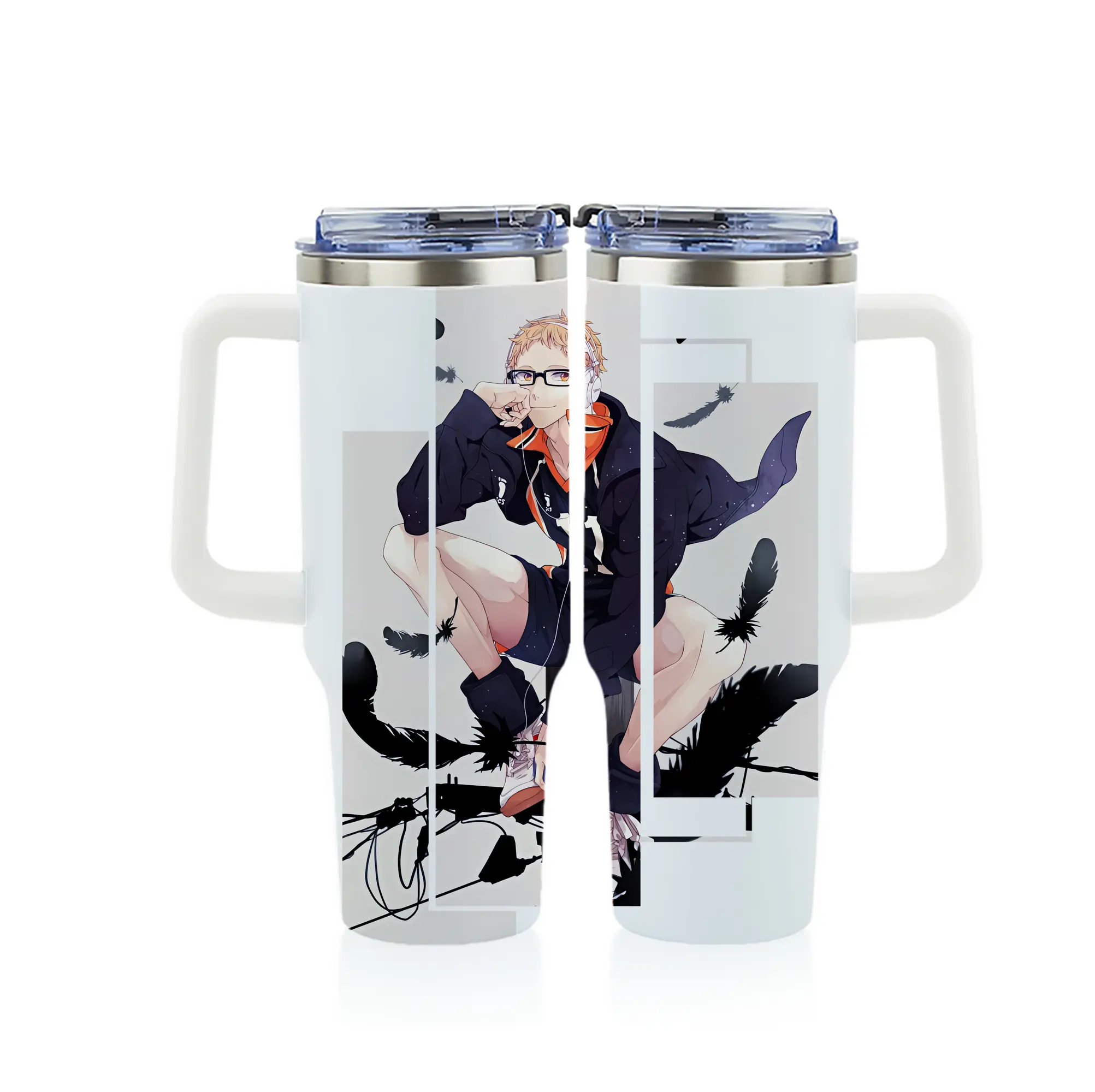 ハイキュー!! グッズ,月島蛍 - 1200mL フルプリント車用タンブラー ・ 304ステンレス 内側 ・ 201ステンレス 外側 ・ 保温 保冷 ・ 通勤 ドライブ アウトドア用