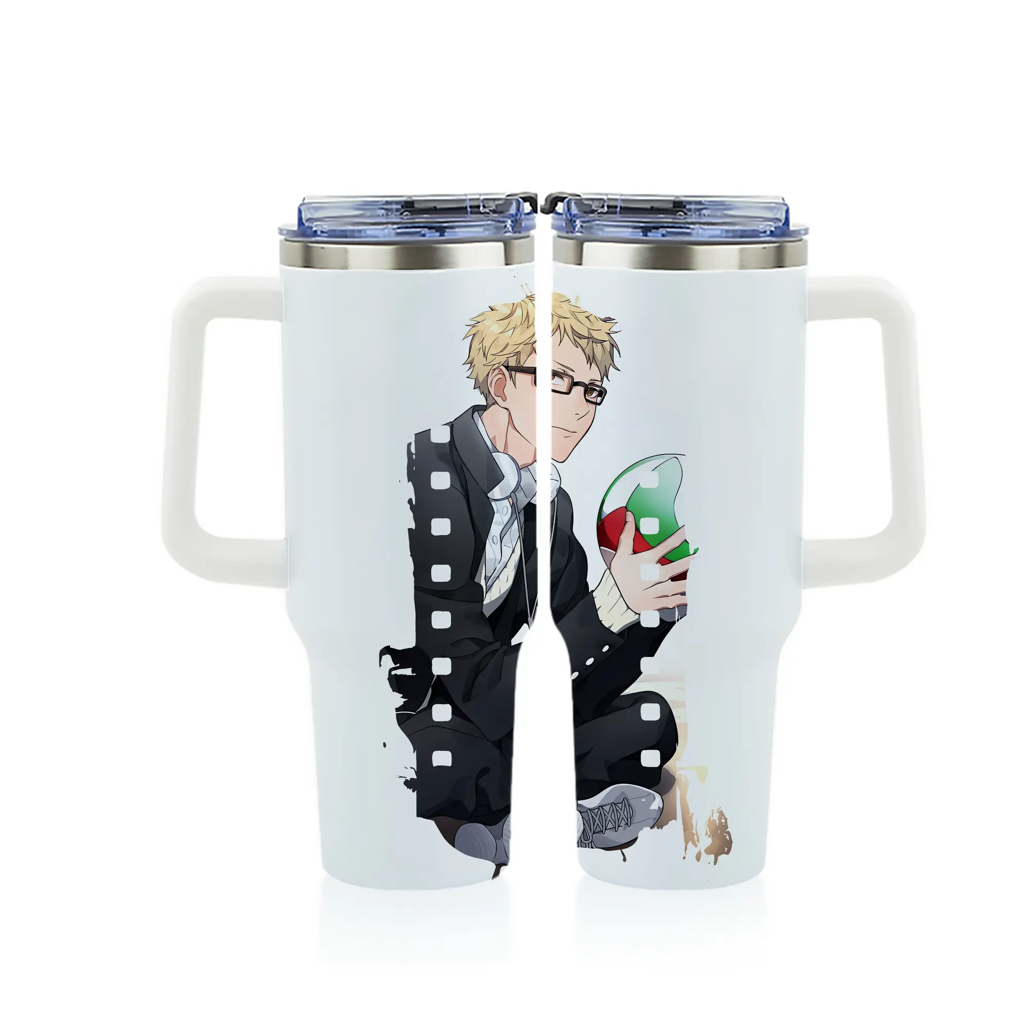 ハイキュー!! グッズ,月島蛍 - 1200mL フルプリント車用タンブラー ・ 304ステンレス 内側 ・ 201ステンレス 外側 ・ 保温 保冷 ・ 通勤 ドライブ アウトドア用