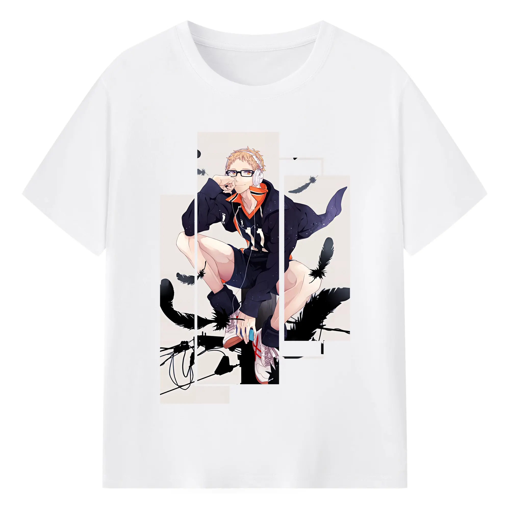 ハイキュー!! グッズ,月島蛍 - 綿100％ 半袖Tシャツ ・ フロントプリント ・ 快適 通気性 ・ 日常使い 散歩 スポーツ用