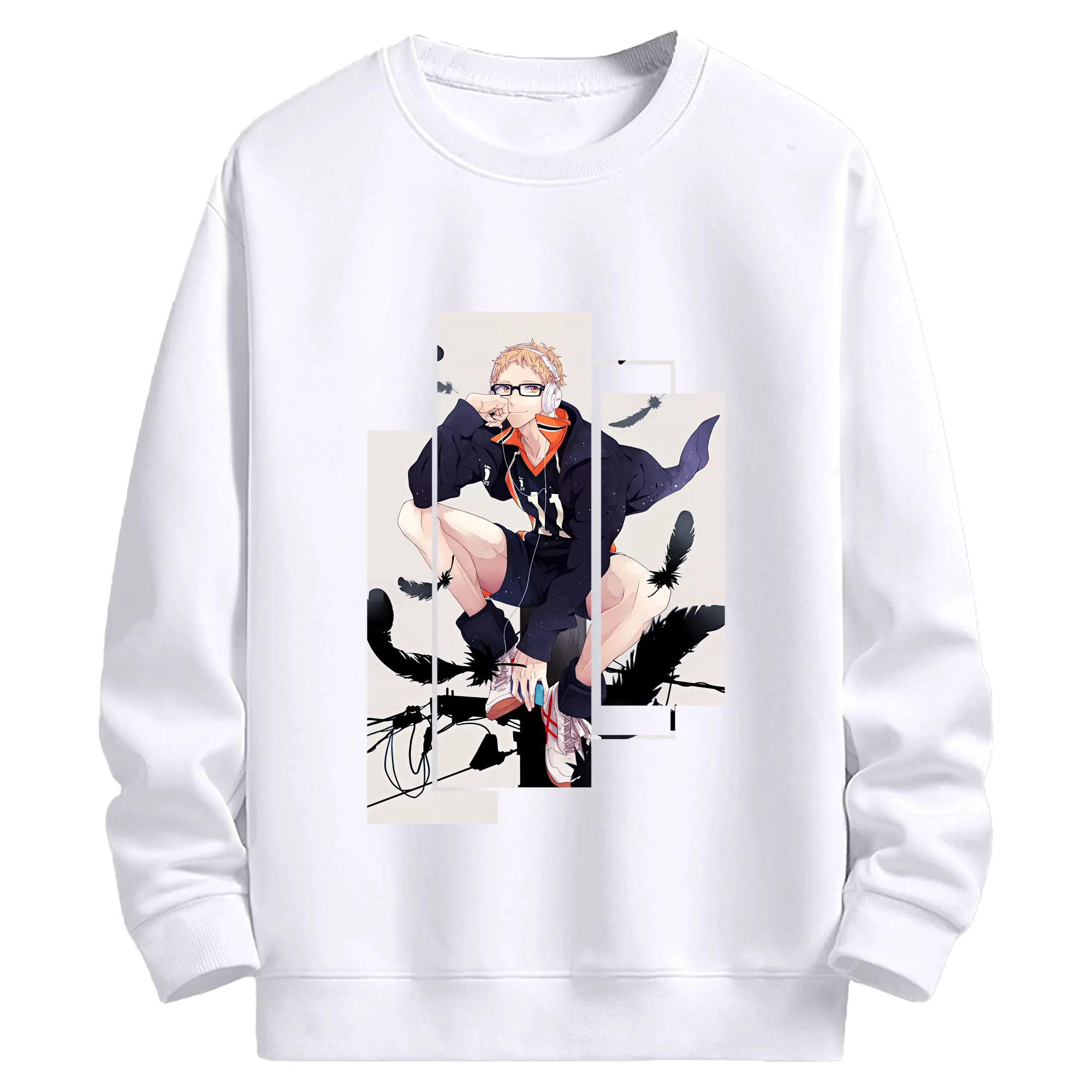 ハイキュー!! グッズ,月島蛍 - 高品質 クルーネック スウェット ・ コットン59％ ポリエステル41％ ・ ユニセックス 長袖 トレーナー ・ カジュアル デイリー スポーツ 散歩用