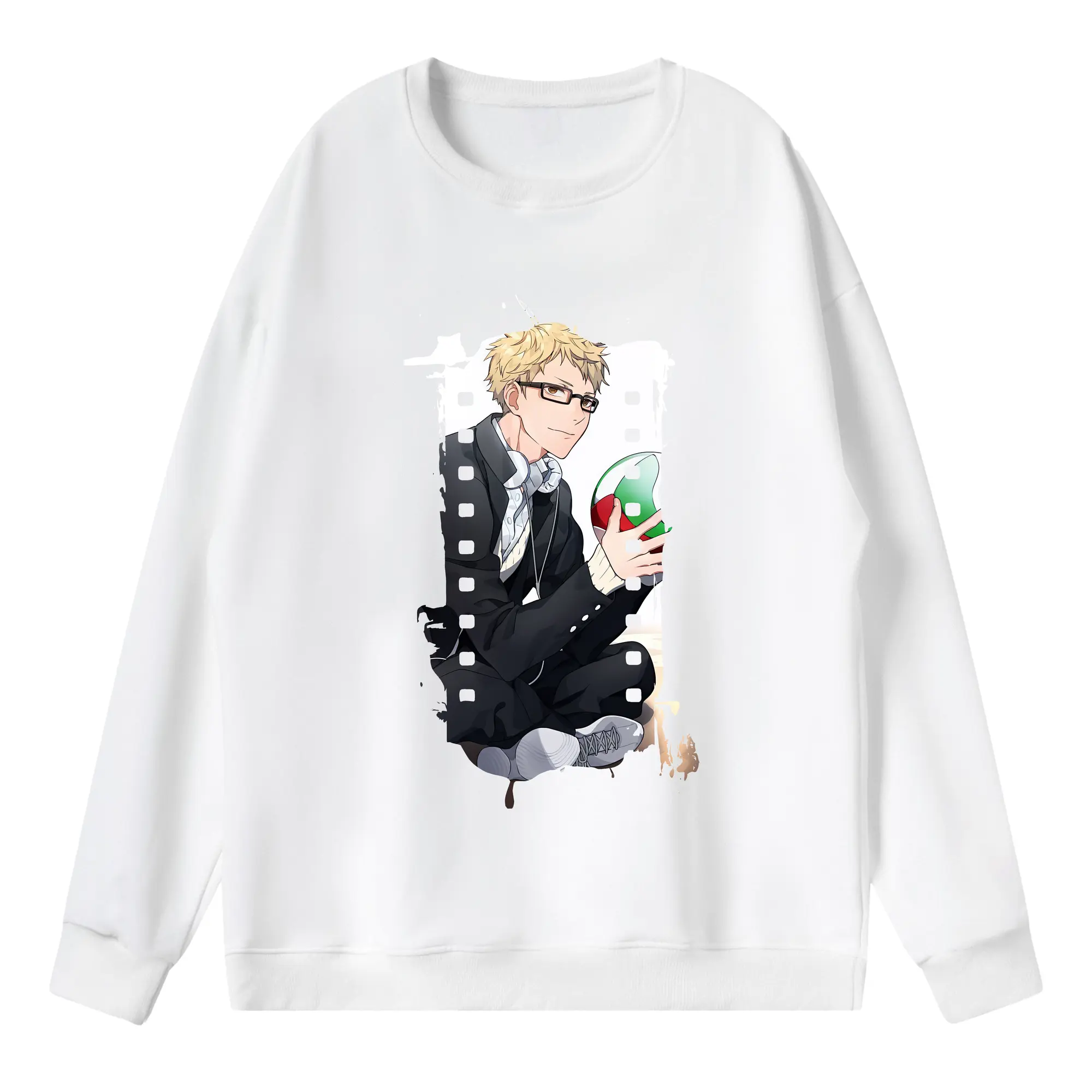 ハイキュー!! グッズ,月島蛍 - 薄手 クルーネック スウェット 裏毛260g · ポリエステル 春秋向け カジュアル 男女兼用 · トレーナー デイリー スポーツ 散歩に最適