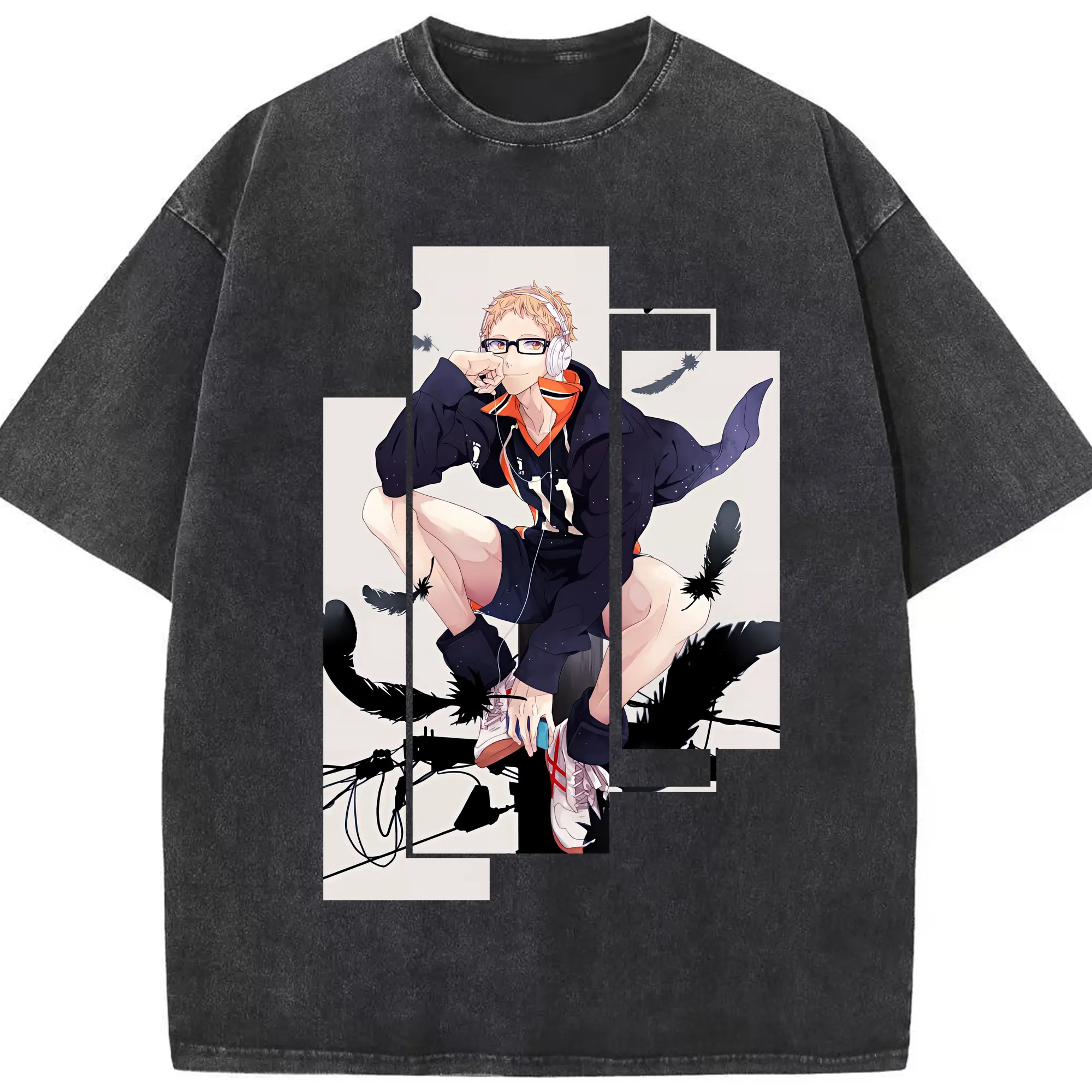 ハイキュー!! グッズ,月島蛍 - 綿100％ ヴィンテージ風 半袖Tシャツ ・ フロントプリント ・ 柔らか肌触り ・ 通気性 快適 ・ スポーツ カジュアル 外出用