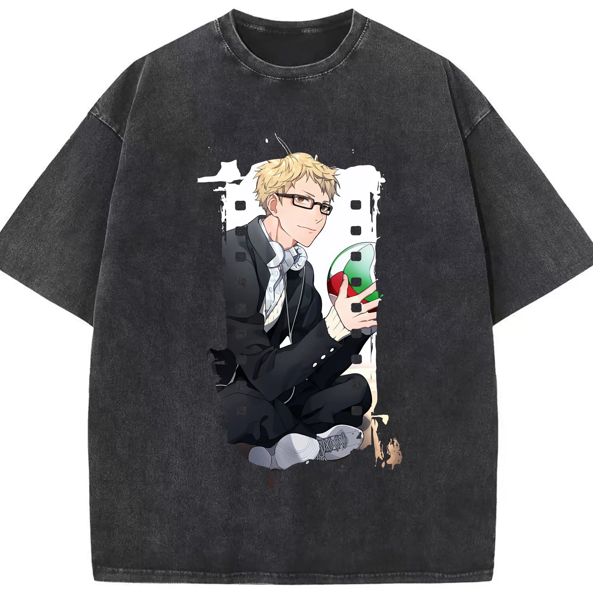 ハイキュー!! グッズ,月島蛍 - 綿100％ ヴィンテージ風 半袖Tシャツ ・ フロントプリント ・ 柔らか肌触り ・ 通気性 快適 ・ スポーツ カジュアル 外出用