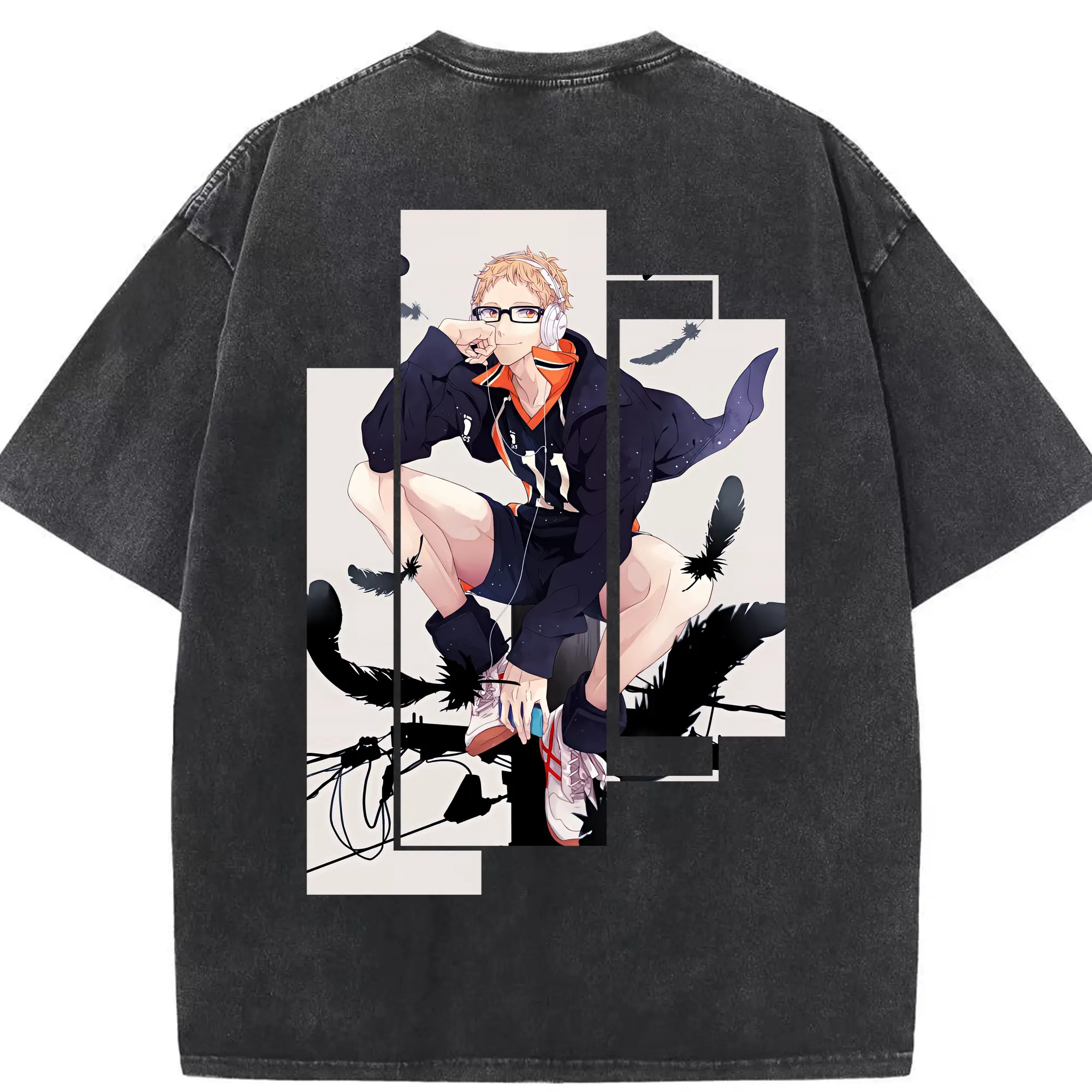 ハイキュー!! グッズ,月島蛍 - 綿100％ ヴィンテージ風 半袖Tシャツ ・ 背面プリント ・ 柔らか肌触り ・ 通気性 快適 ・ スポーツ カジュアル 外出用