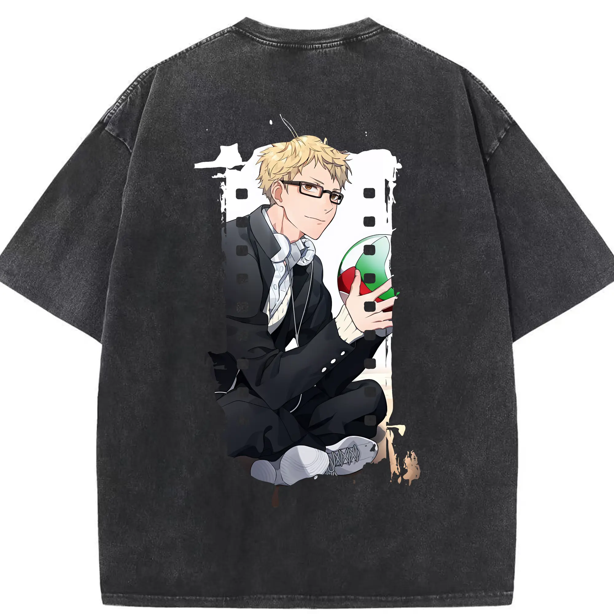 ハイキュー!! グッズ,月島蛍 - 綿100％ ヴィンテージ風 半袖Tシャツ ・ 背面プリント ・ 柔らか肌触り ・ 通気性 快適 ・ スポーツ カジュアル 外出用