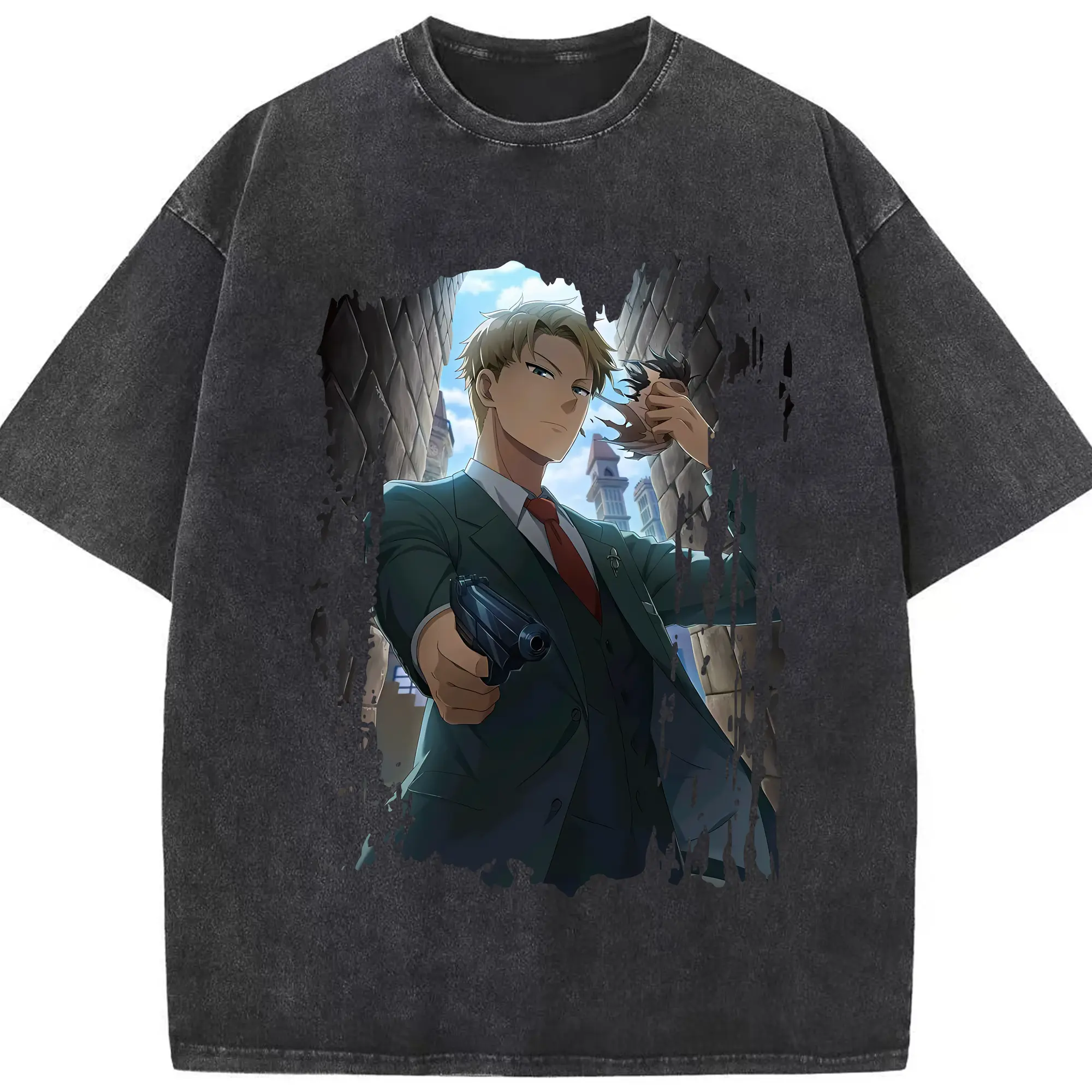 スパイファミリー グッズ,ロイド・フォージャー（Loid Forger） - 綿100％ ヴィンテージ風 半袖Tシャツ ・ フロントプリント ・ 柔らか肌触り ・ 通気性 快適 ・ スポーツ カジュアル 外出用