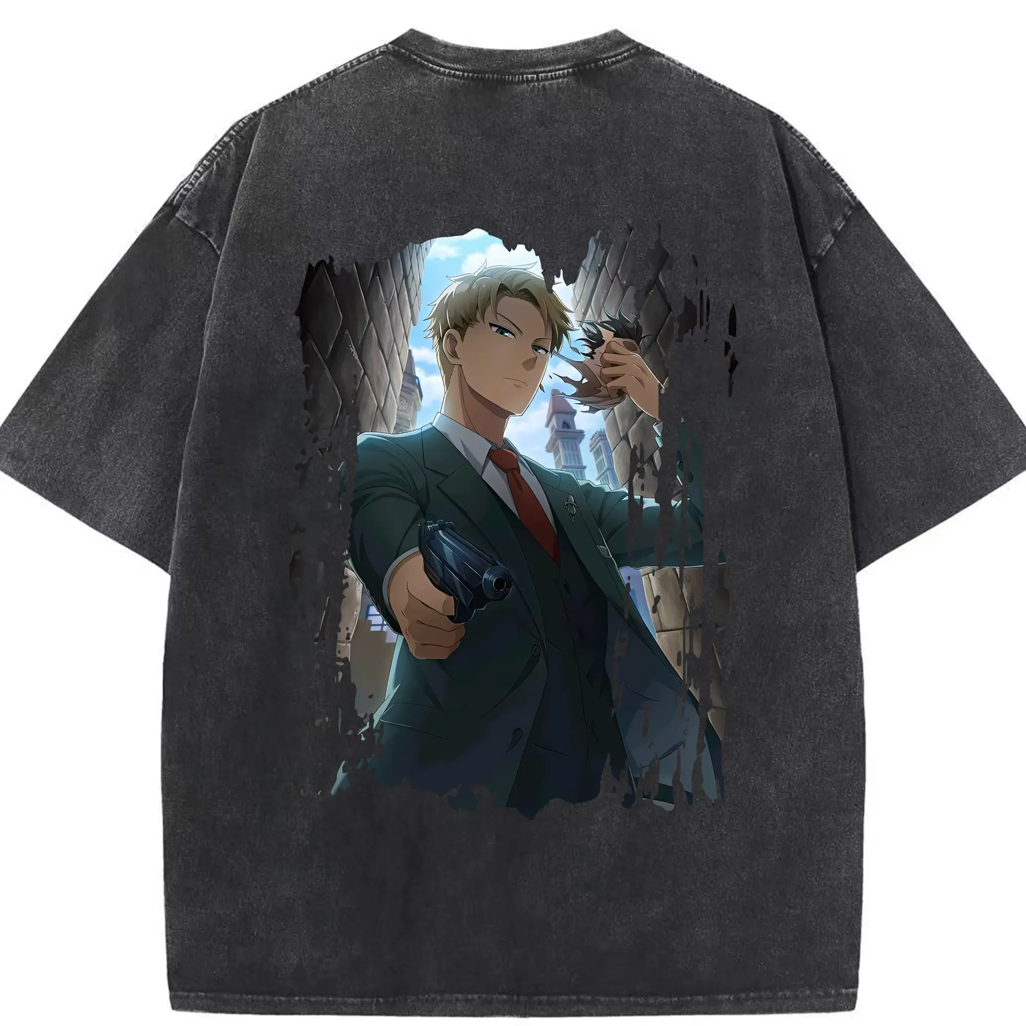 スパイファミリー グッズ,ロイド・フォージャー（Loid Forger） - 綿100％ ヴィンテージ風 半袖Tシャツ ・ 背面プリント ・ 柔らか肌触り ・ 通気性 快適 ・ スポーツ カジュアル 外出用