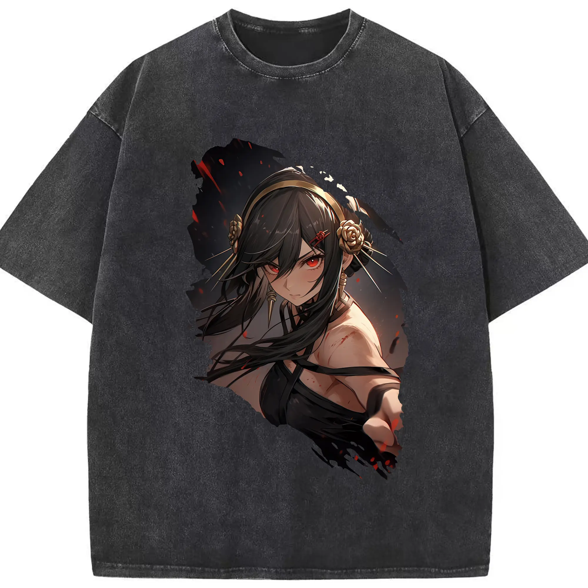 スパイファミリー グッズ,ヨル・フォージャー（Yor Forger） - 綿100％ ヴィンテージ風 半袖Tシャツ ・ フロントプリント ・ 柔らか肌触り ・ 通気性 快適 ・ スポーツ カジュアル 外出用