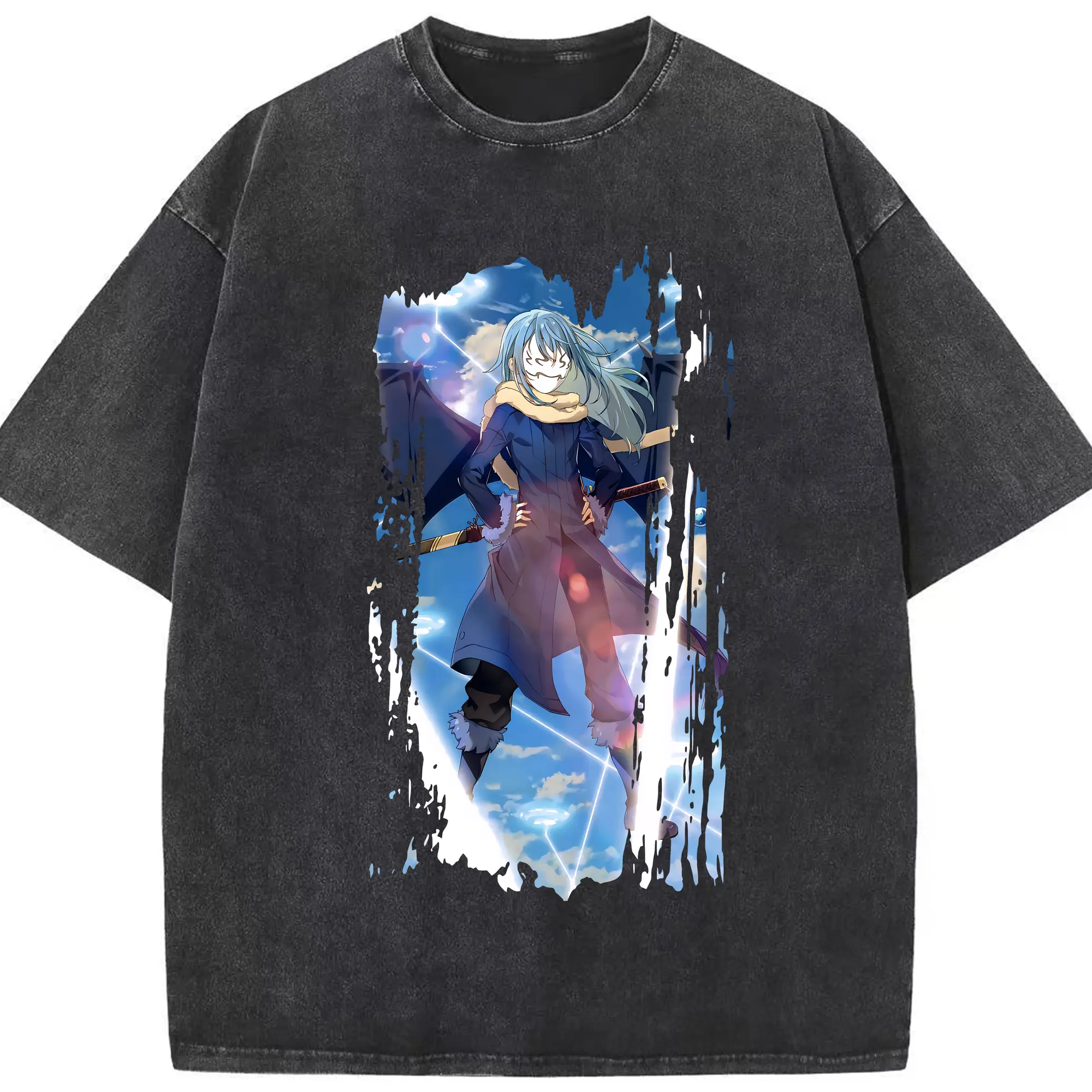 転生したらスライムだった件 グッズ,リムル・テンペスト - 綿100％ ヴィンテージ風 半袖Tシャツ ・ フロントプリント ・ 柔らか肌触り ・ 通気性 快適 ・ スポーツ カジュアル 外出用