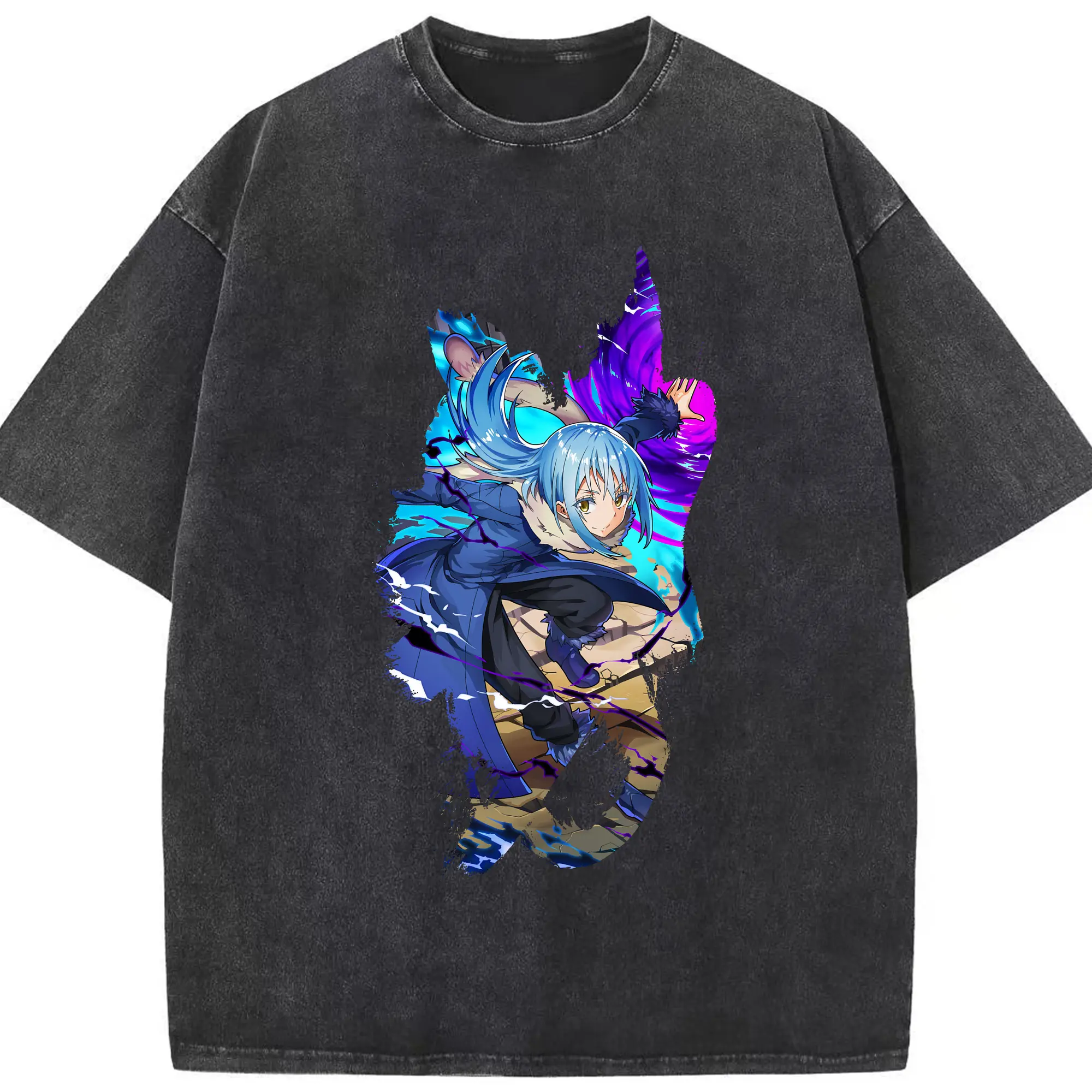転生したらスライムだった件 グッズ,リムル・テンペスト - 綿100％ ヴィンテージ風 半袖Tシャツ ・ フロントプリント ・ 柔らか肌触り ・ 通気性 快適 ・ スポーツ カジュアル 外出用