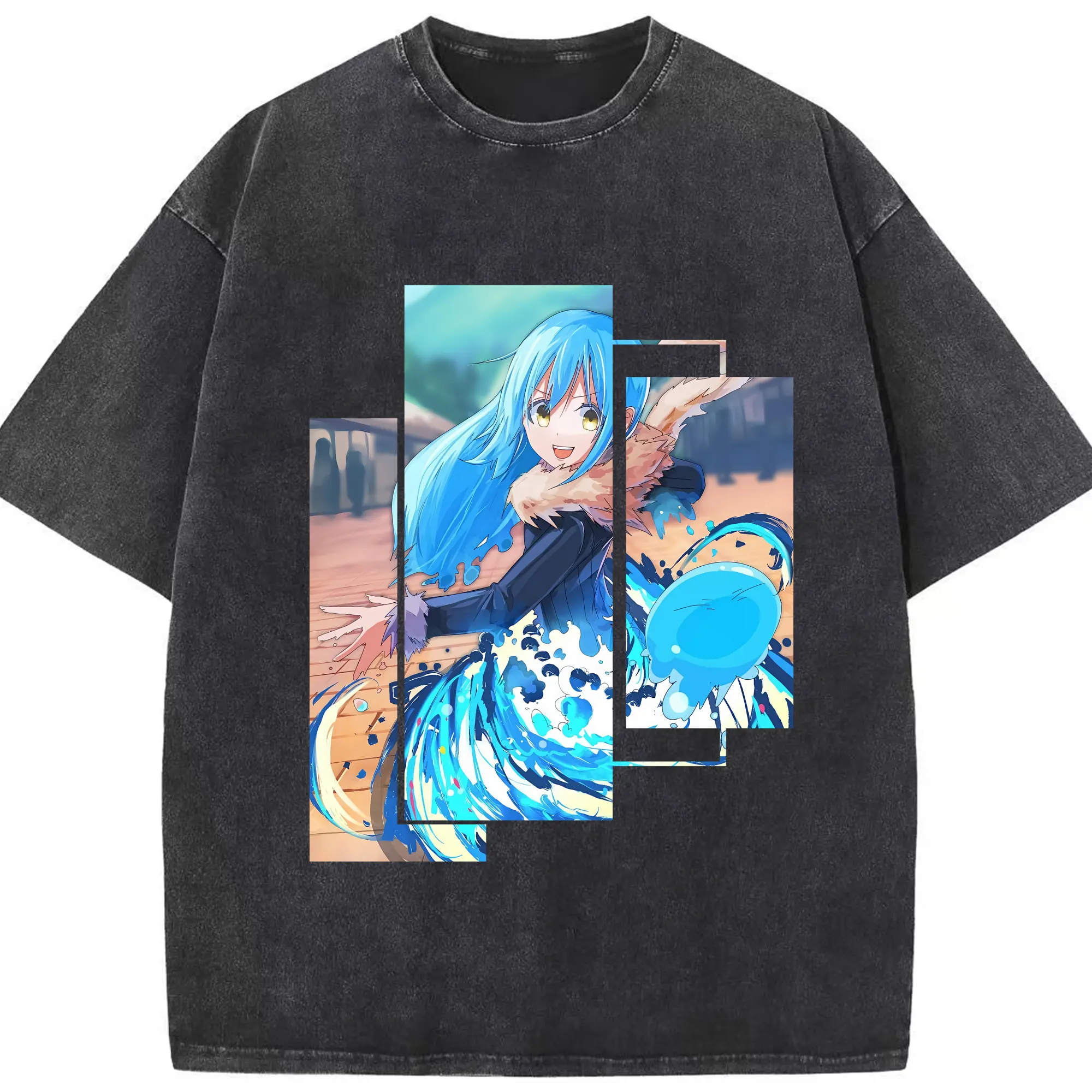 転生したらスライムだった件 グッズ,リムル・テンペスト - 綿100％ ヴィンテージ風 半袖Tシャツ ・ フロントプリント ・ 柔らか肌触り ・ 通気性 快適 ・ スポーツ カジュアル 外出用