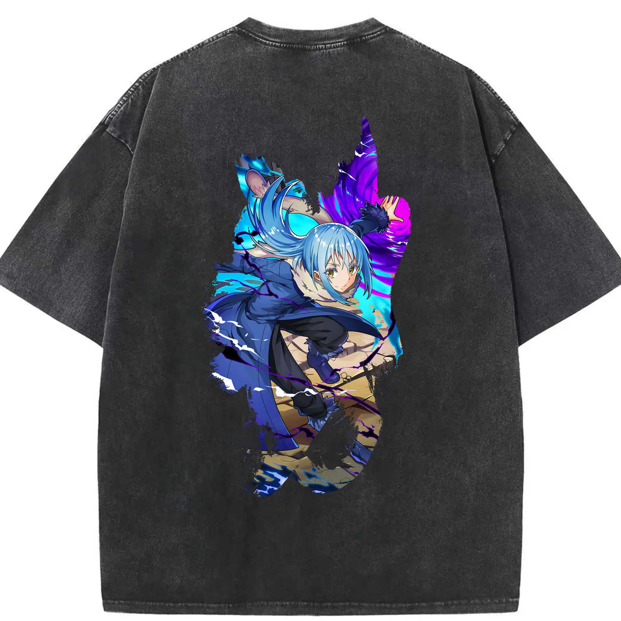 転生したらスライムだった件 グッズ,リムル・テンペスト - 綿100％ ヴィンテージ風 半袖Tシャツ ・ 背面プリント ・ 柔らか肌触り ・ 通気性 快適 ・ スポーツ カジュアル 外出用